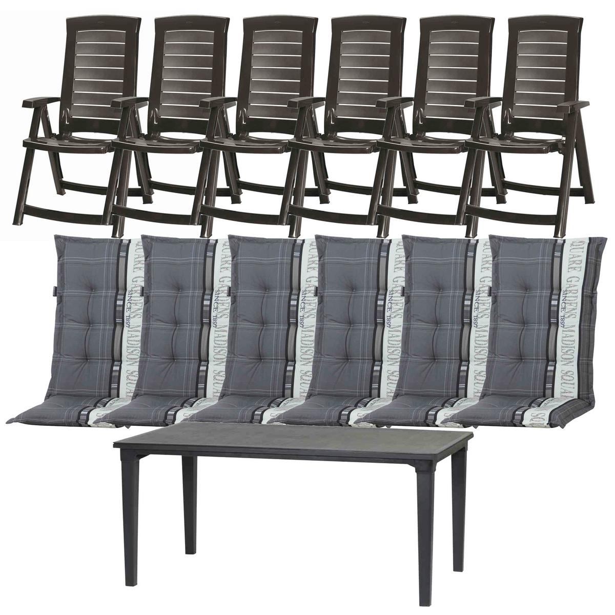 Gartentischgruppe Aruba/Futura 13-tlg. Grau - Grau, MODERN, Kunststoff/Textil (95/95/165cm) - Gardenson