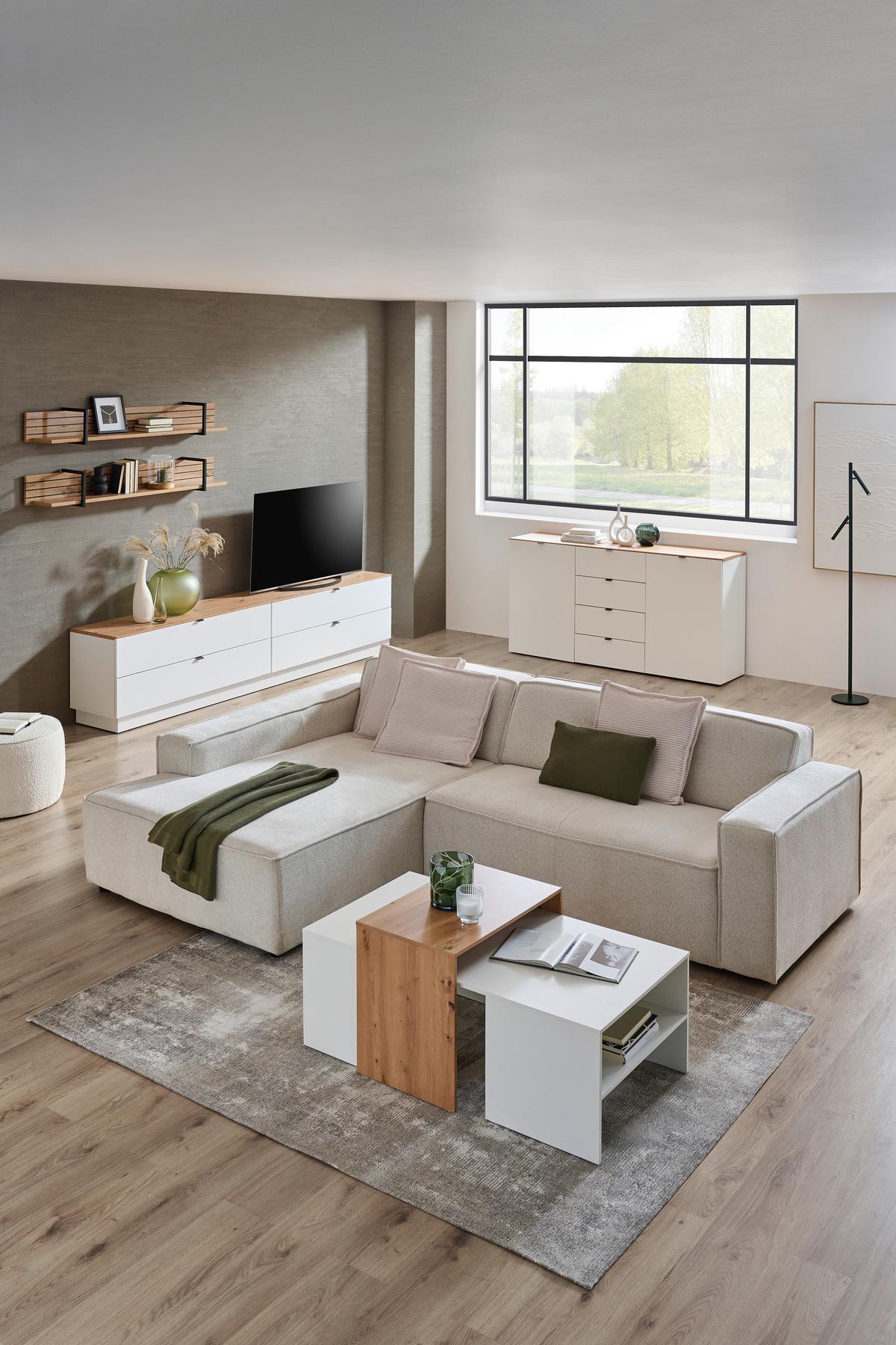 SZAFKA RTV DIANA   -HOM IN- - czarny/biały, Modern, materiał drewnopochodny/metal (140/62/44cm) - Hom`in