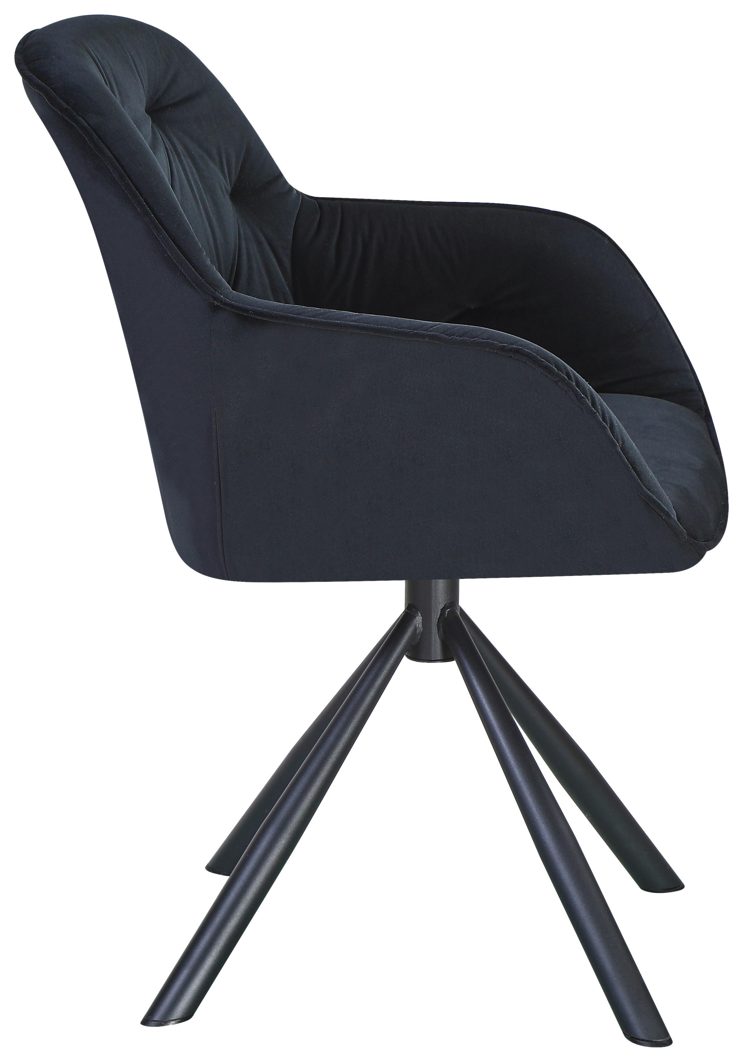 Naslanjač Silvi, Črna, Žamet, Vrtljiv - črna, Konvencionalno, kovina/tekstil (62/85/62cm)