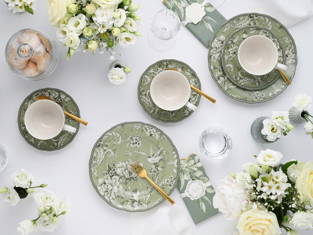 Serviciu de masă Adelaide 20/1 - alb/verde, Basics, ceramică - Creatable