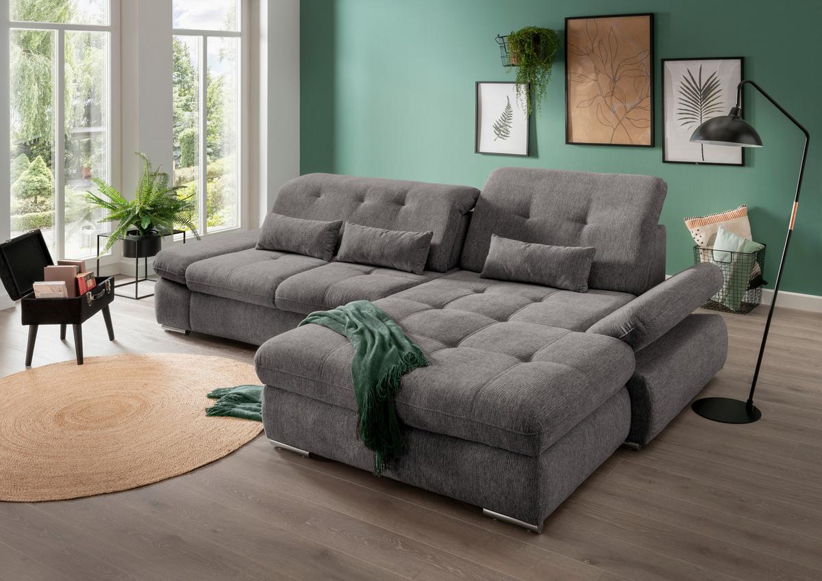 Wohnlandschaft Dalida Graubraun Chenille - Chromfarben/Graubraun, Design, Textil/Metall (300/196cm) - Livetastic