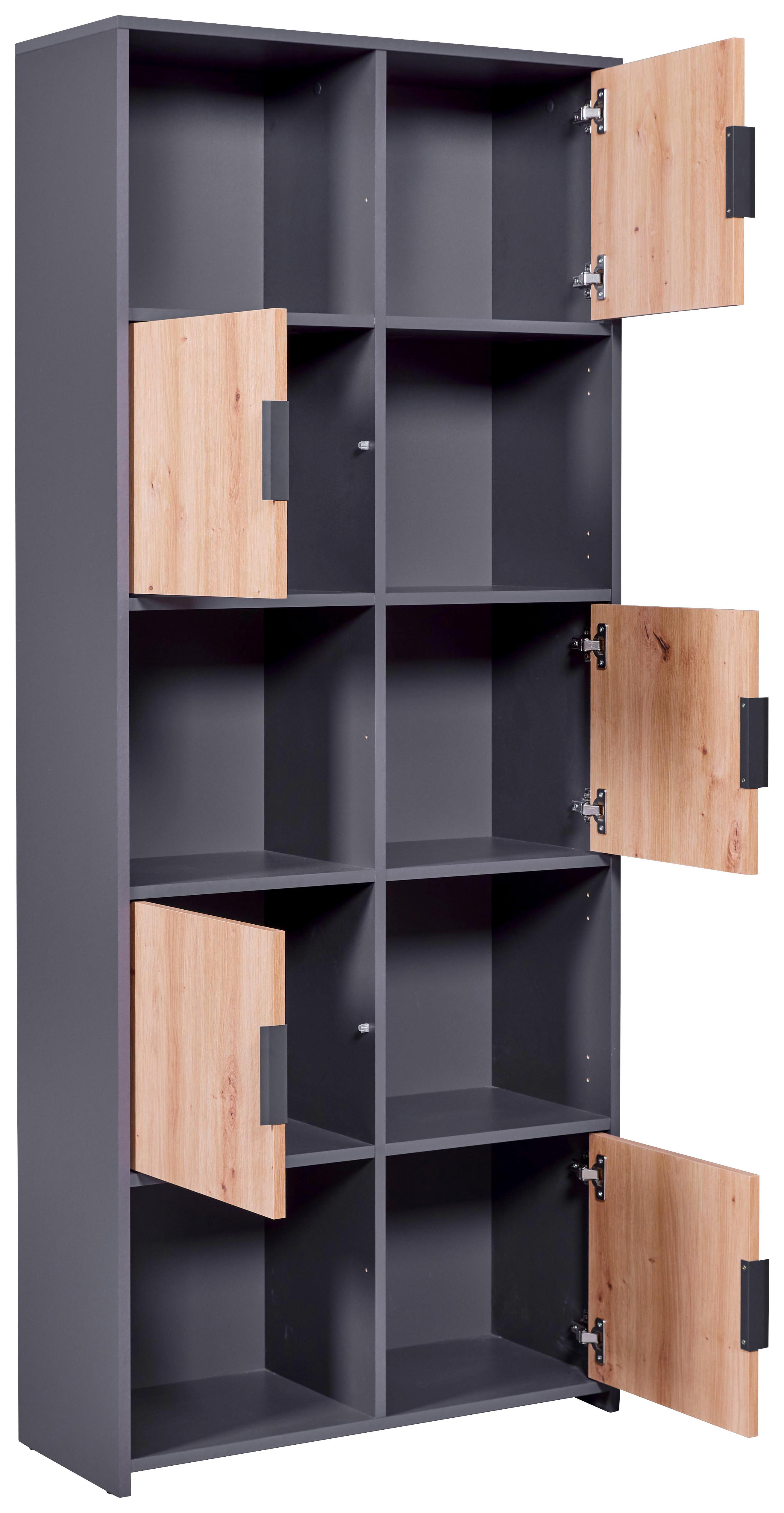 Regal Pepeto 5T ca. 77x185x30cm Anthrazit/Eiche - Anthrazit/Eiche Artisan, Design, Holzwerkstoff (77/185/30cm) - Livetastic