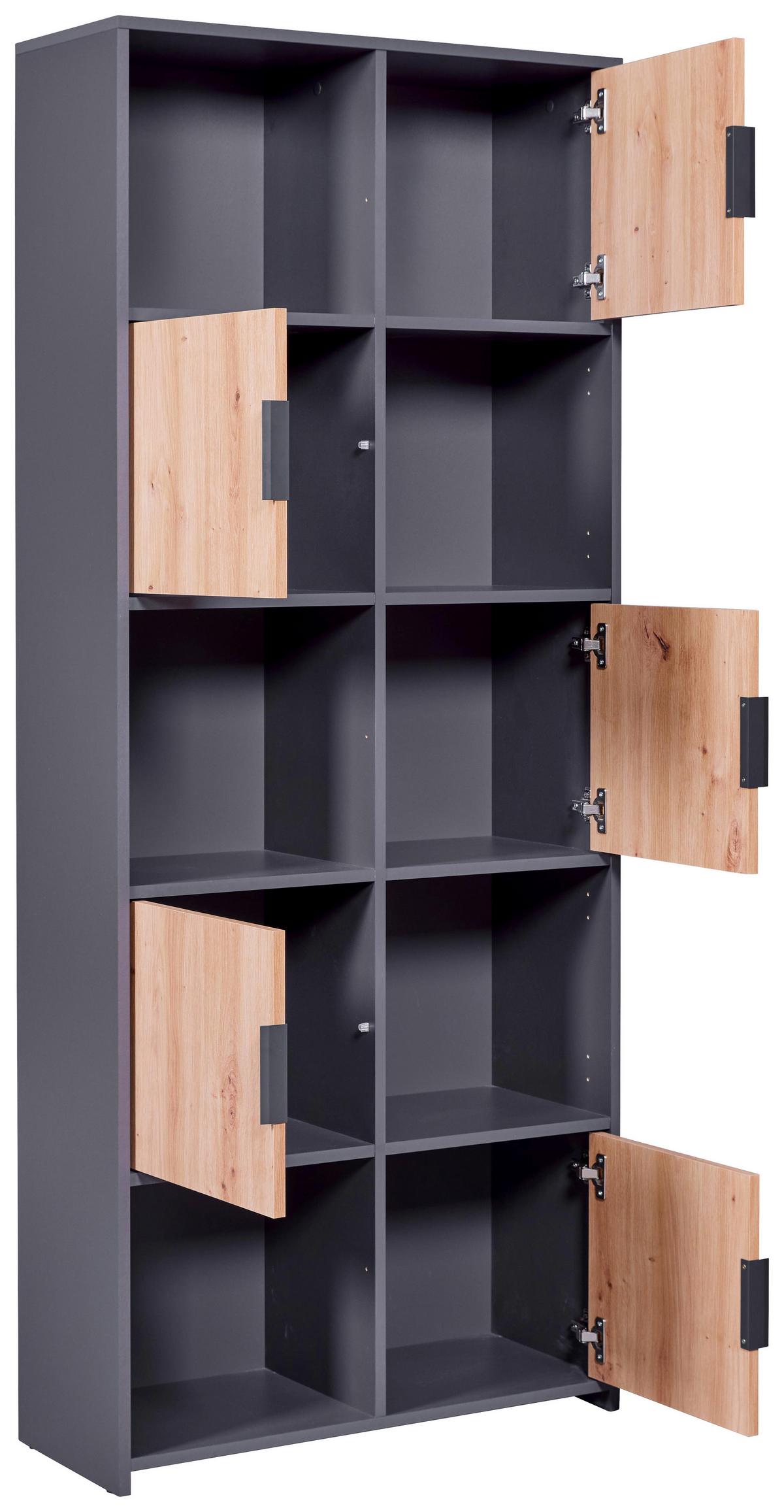 Regal Pepeto 5T ca. 77x185x30cm Anthrazit/Eiche - Anthrazit/Eiche Artisan, Design, Holzwerkstoff (77/185/30cm) - Livetastic