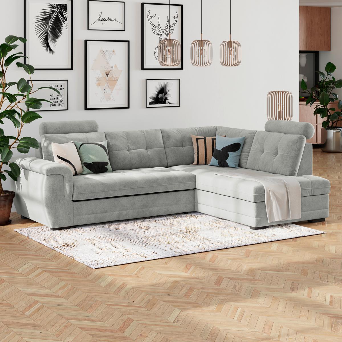 Ugaona Garnitura Falco New - sivo-bela/crna, Konvencionalno, tekstil/plastika (183/251cm) - Ondega