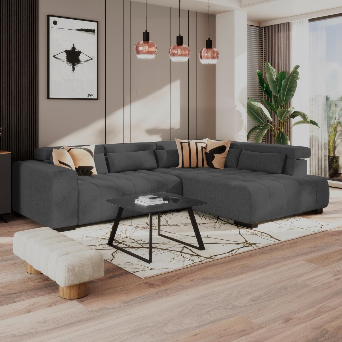 Kutna Garnitura Matera - boje grafita/crna, Trend, tekstil/drvo (311/226cm)