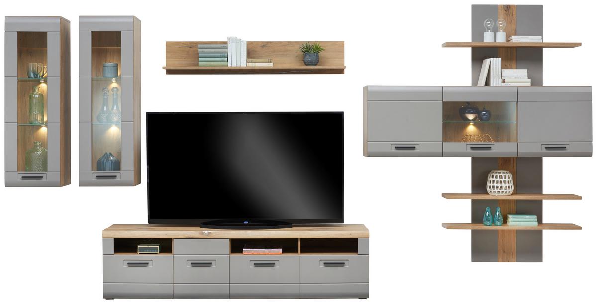 Vitrină suspendată Auris - gri, Modern, sticlă/material pe bază de lemn (40,3/123,4/37,1cm) - Modern Living