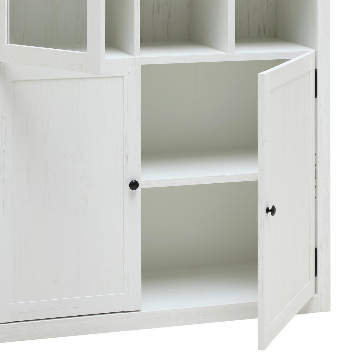 Highboard Korsika Eichefarben/Weiß - Eichefarben/Schwarz, ROMANTIK / LANDHAUS, Glas/Holzwerkstoff (105,5/140/43cm) - Mömax