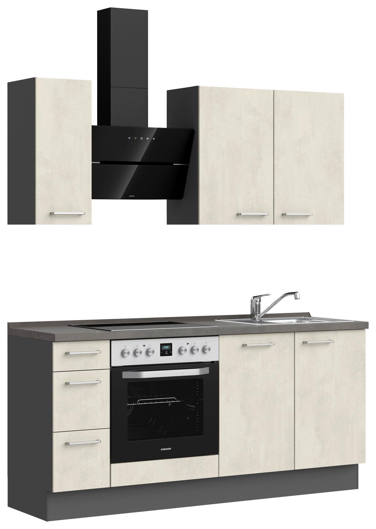 Küchenblock Riva High m. Geräten Weiß - Schieferfarben/Edelstahlfarben, MODERN, Holzwerkstoff/Metall (180cm) - Nobilia