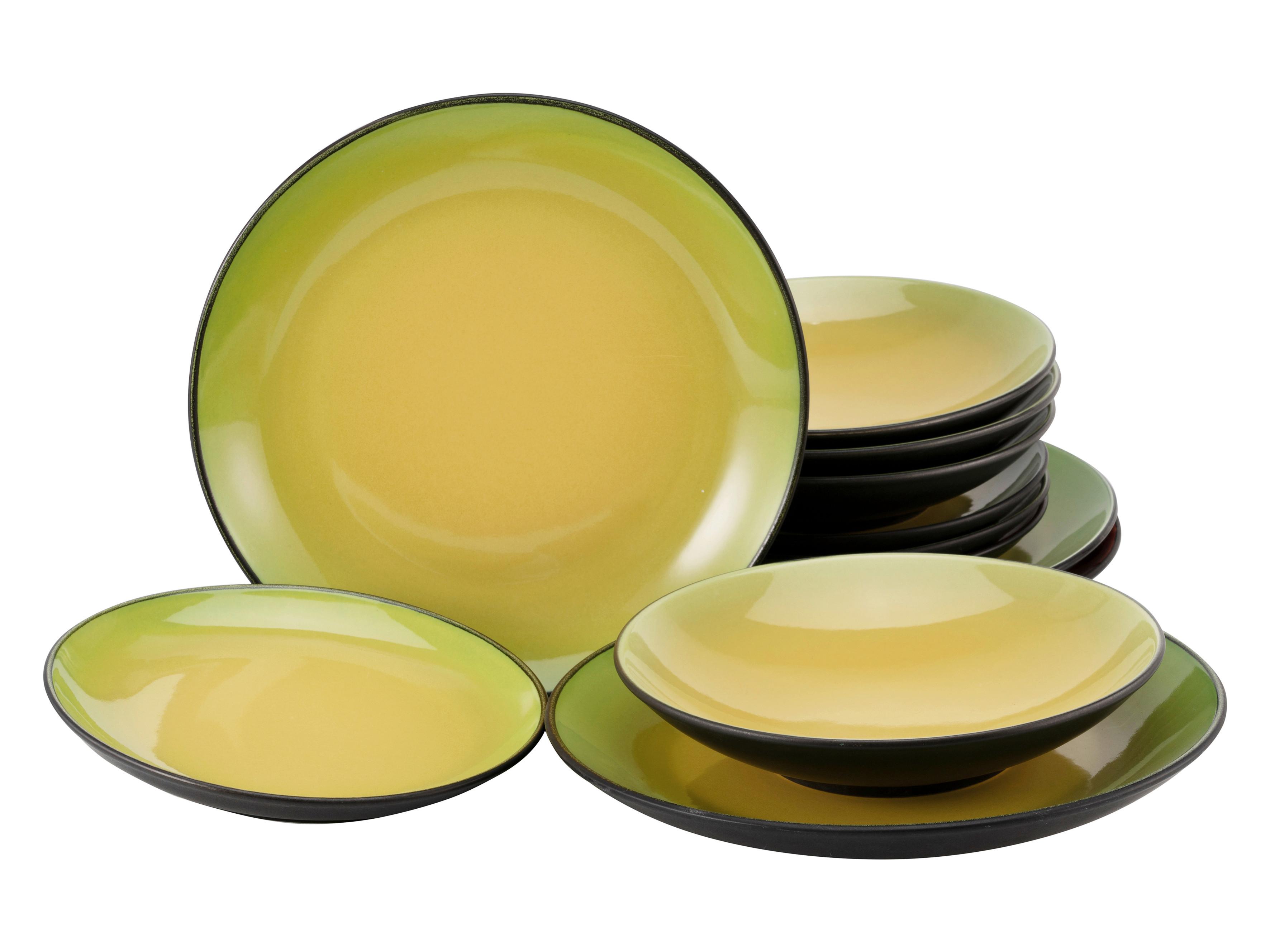 Jedilni Servis Hot Green, 12-Delni - črna/zelena, Basics, keramika - Creatable