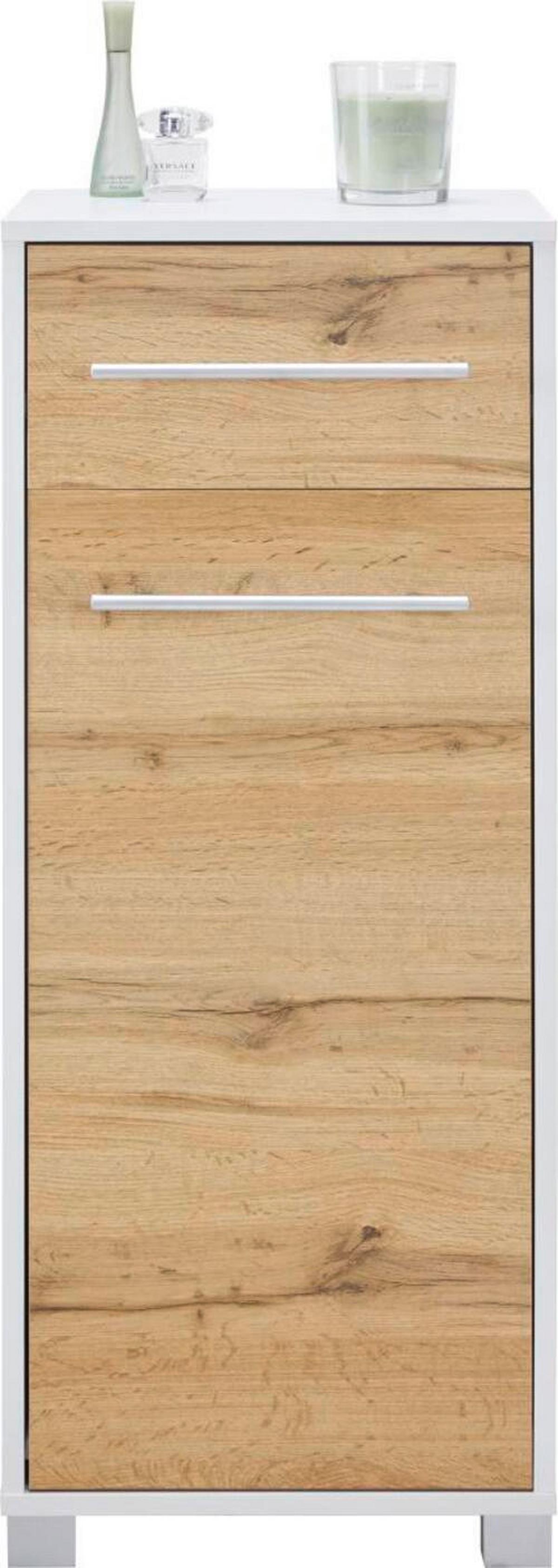 Unterschrank Weiß/Eichefarben - Chromfarben/Weiss, Modern, Holzwerkstoff/Metall (40/100/33cm) - Mömax