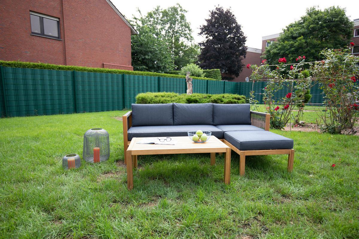Loungegarnitur Malaga Akazie massiv mit Kissen - Schwarz/Grau, Basics, Holz/Textil (198/132cm) - Acamp
