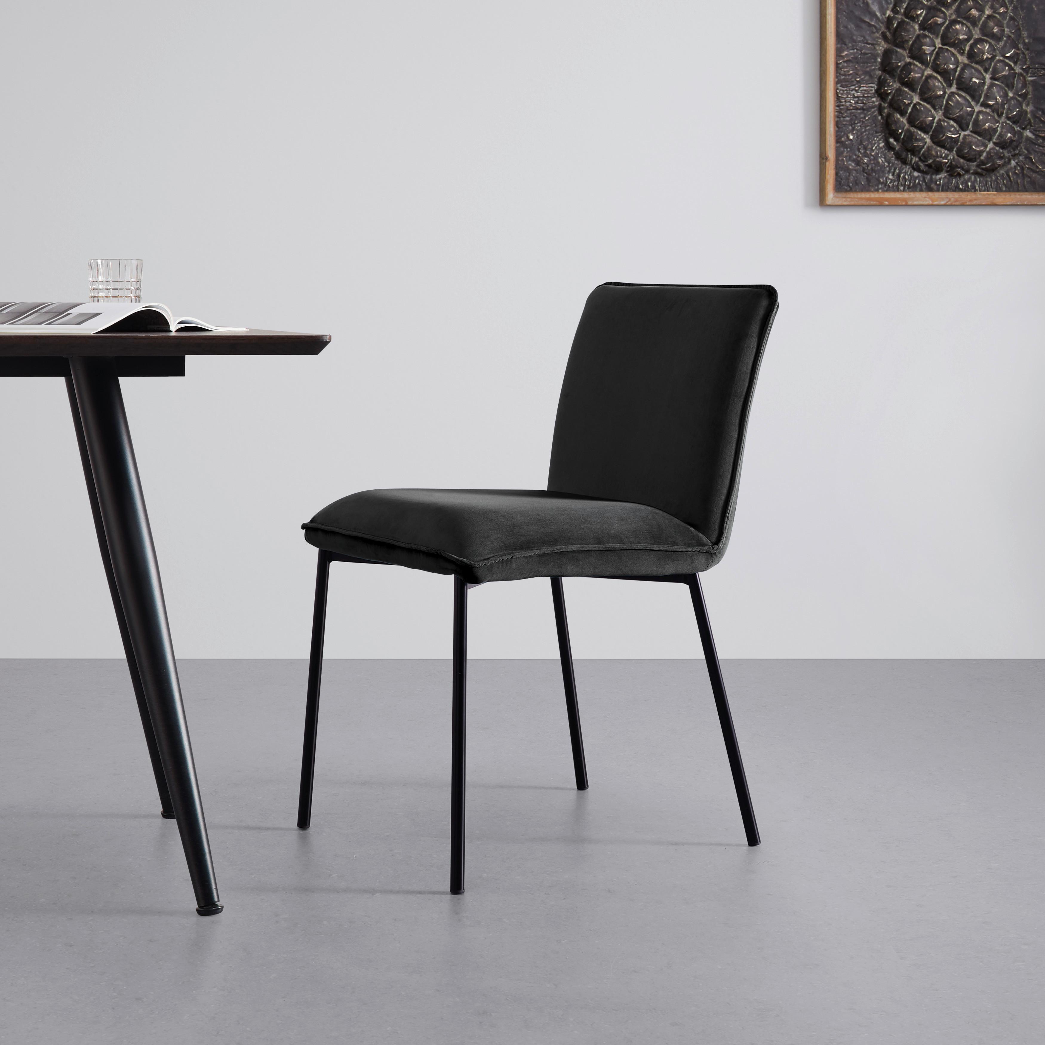 Stuhl Darla Schwarz Velours Gepolstert - Schwarz, MODERN, Holz/Textil (49cm) - Bessagi Home