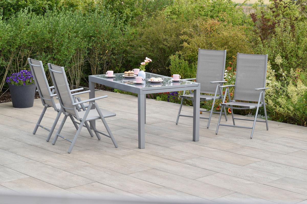 GARTENSET AMALFI - Silberfarben/Braun, MODERN, Textil/Metall - Gardenson