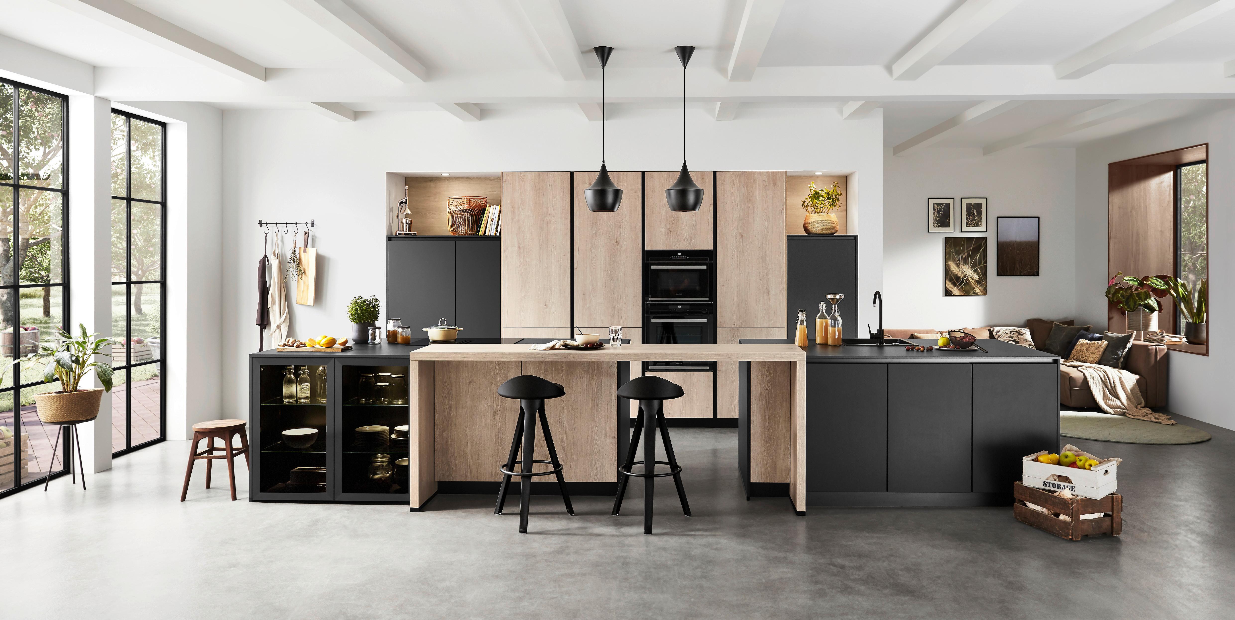 Kuhinja Easytouch - boje hrasta/crna, Modern, drvni materijal - Nobilia