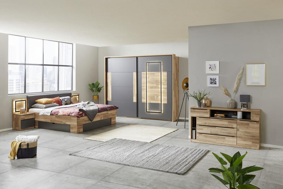 Krevet James - boje grafita/boje hrasta, Konvencionalno, drvni materijal/tekstil (180/200cm) - Premium Living