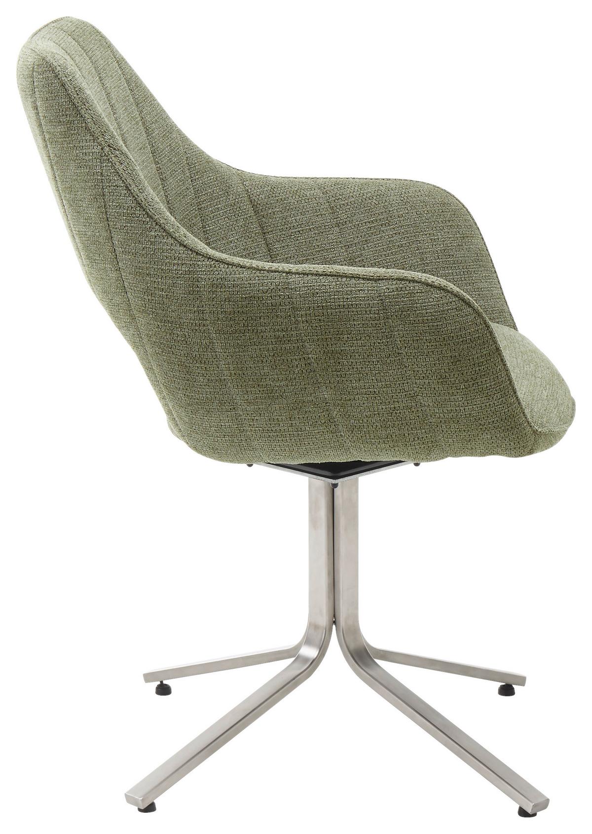 Armlehnstuhl Bacares in Olivgrün - Edelstahlfarben/Olivgrün, LIFESTYLE, Textil/Metall (62/88/63cm) - Premium Living