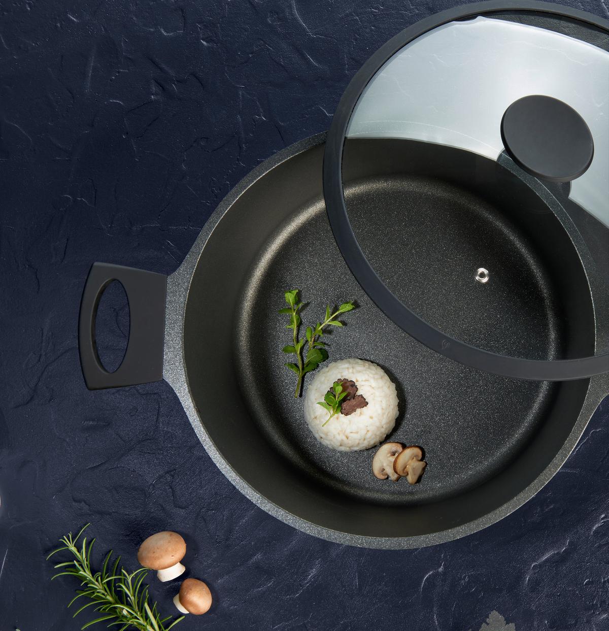 Kochtopf Black Line in Schwarz Ø  ca. 28cm - Klar/Schwarz, KONVENTIONELL, Glas/Kunststoff (28/12,8cm) - Gourmesto