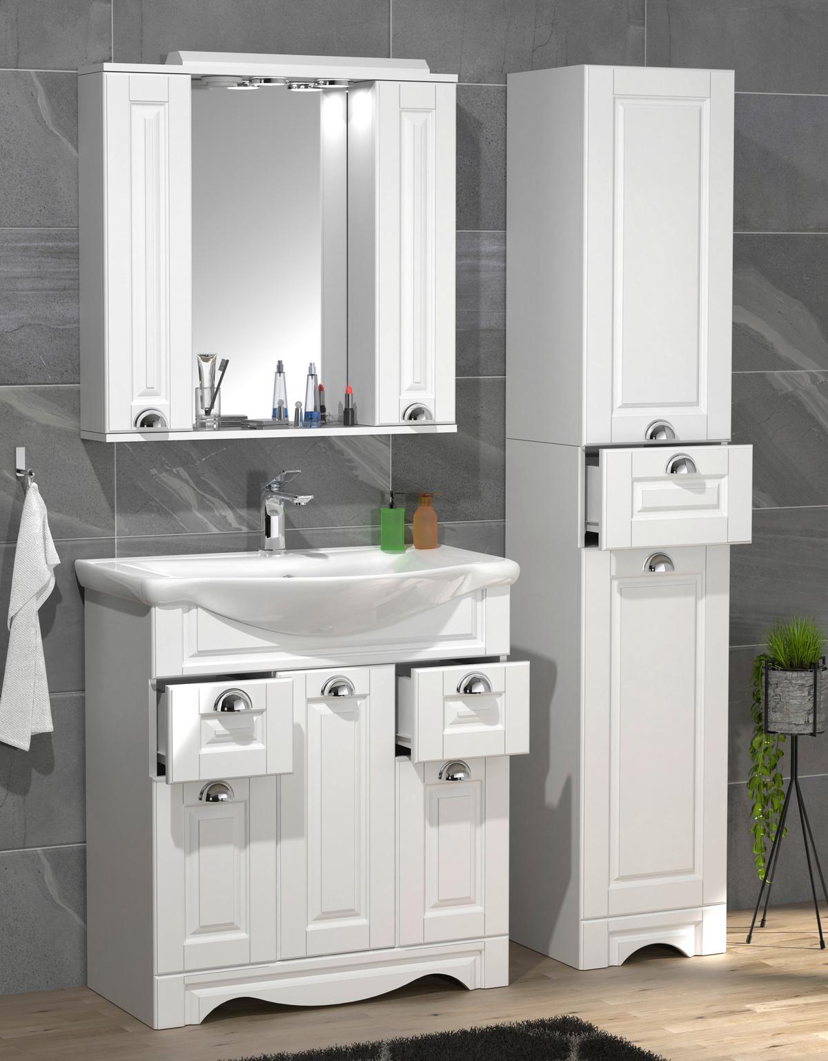 Kopalnica Casalo Xl, Bela - srebrne barve/bela, Moderno, kovina/steklo (110cm) - MID.YOU