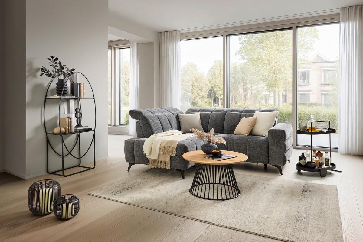 Wohnlandschaft Paris Dunkelgrau ca. 215x85x182cm - Dunkelgrau/Schwarz, KONVENTIONELL, Holz/Textil (215/85/182cm) - Mömax