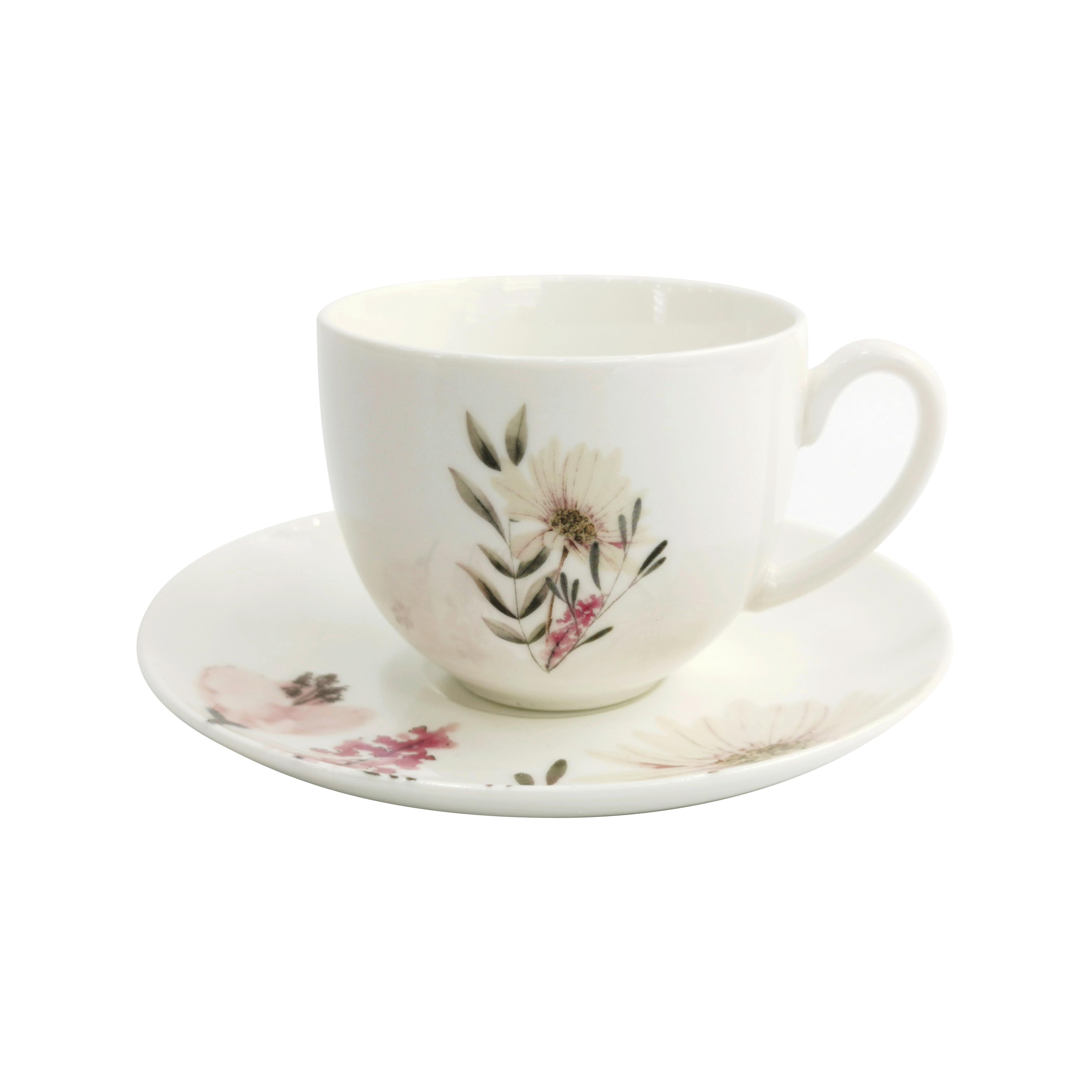 Kaffeetasse mit Untertasse Amelie aus Keramik ca. 220ml - Multicolor, Romantik / Landhaus, Keramik (220ml) - Mömax