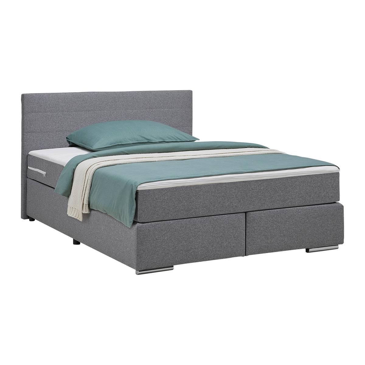 Boxspringbett Palermo in Grau ca. 140x200cm - Chromfarben/Grau, KONVENTIONELL, Kunststoff/Textil (140/200cm) - Based