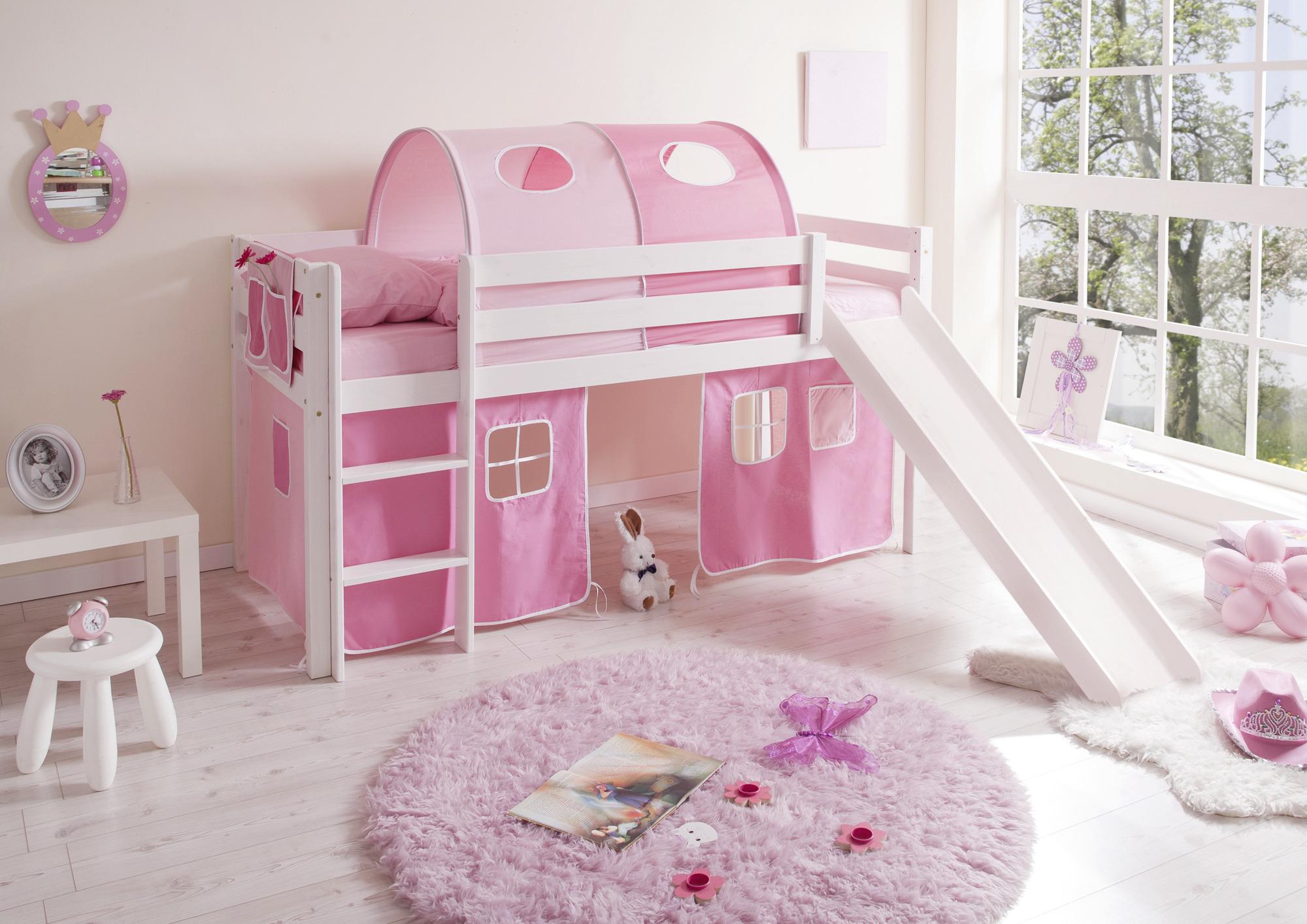 Igralna Postelja Manuel, 90x200, Pink, Tobogan - roza/bela, Natur, les (90/200cm) - MID.YOU