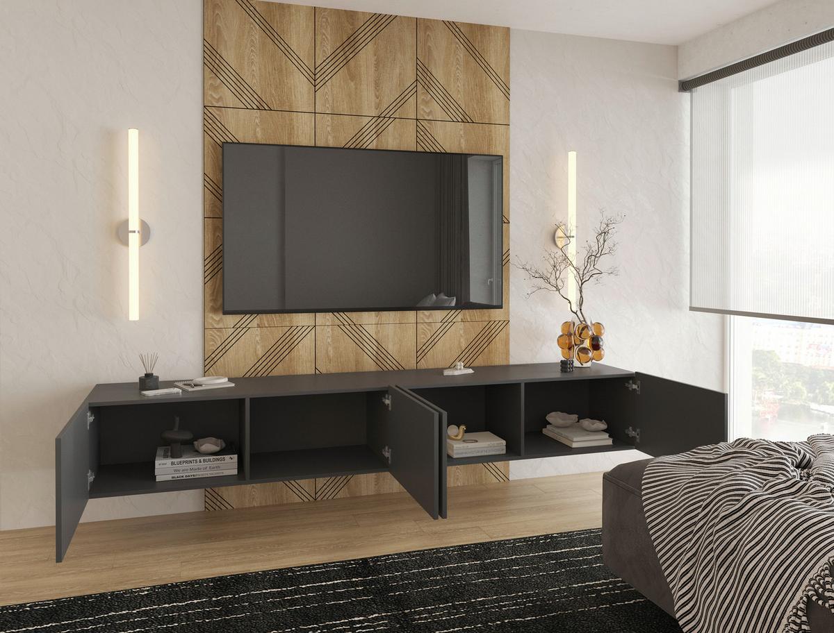 KOMODA NISKA NEWNIQ - antracytowy, Design, materiał drewnopochodny (240/36,7/45cm) - Hom`in