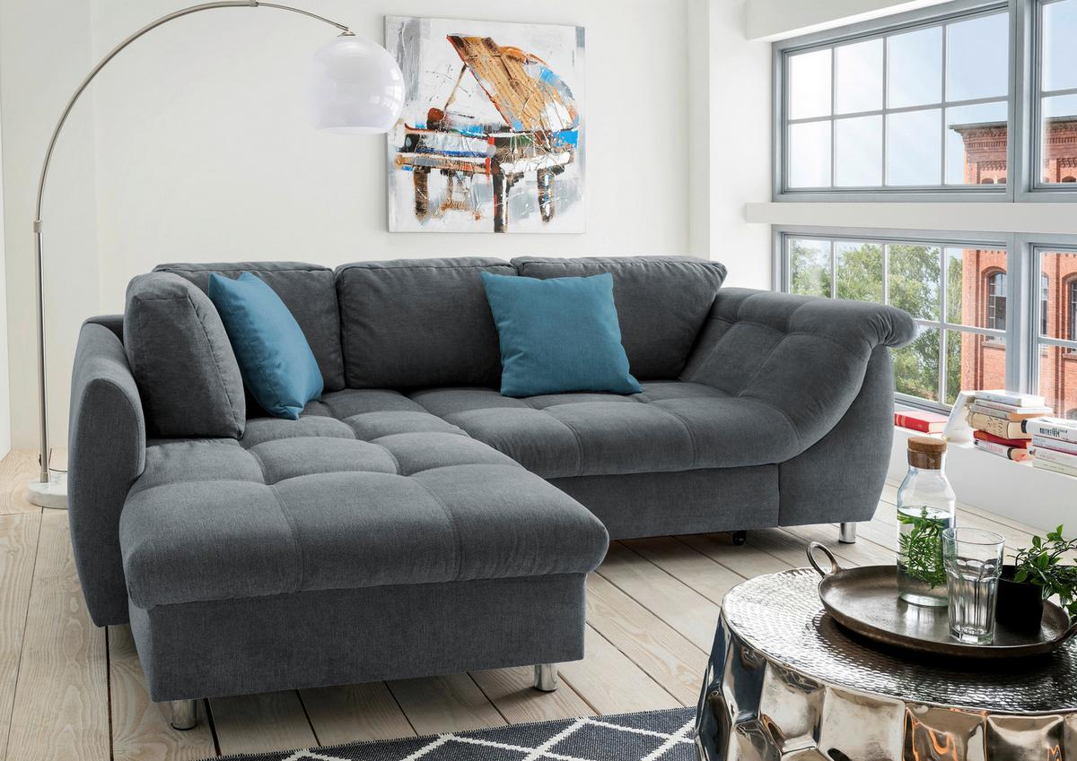 Sedežna Garnitura Agira, Antracit, Ležišče - barve kroma/modra, Design, umetna masa/tekstil (190/250cm) - Modern Living