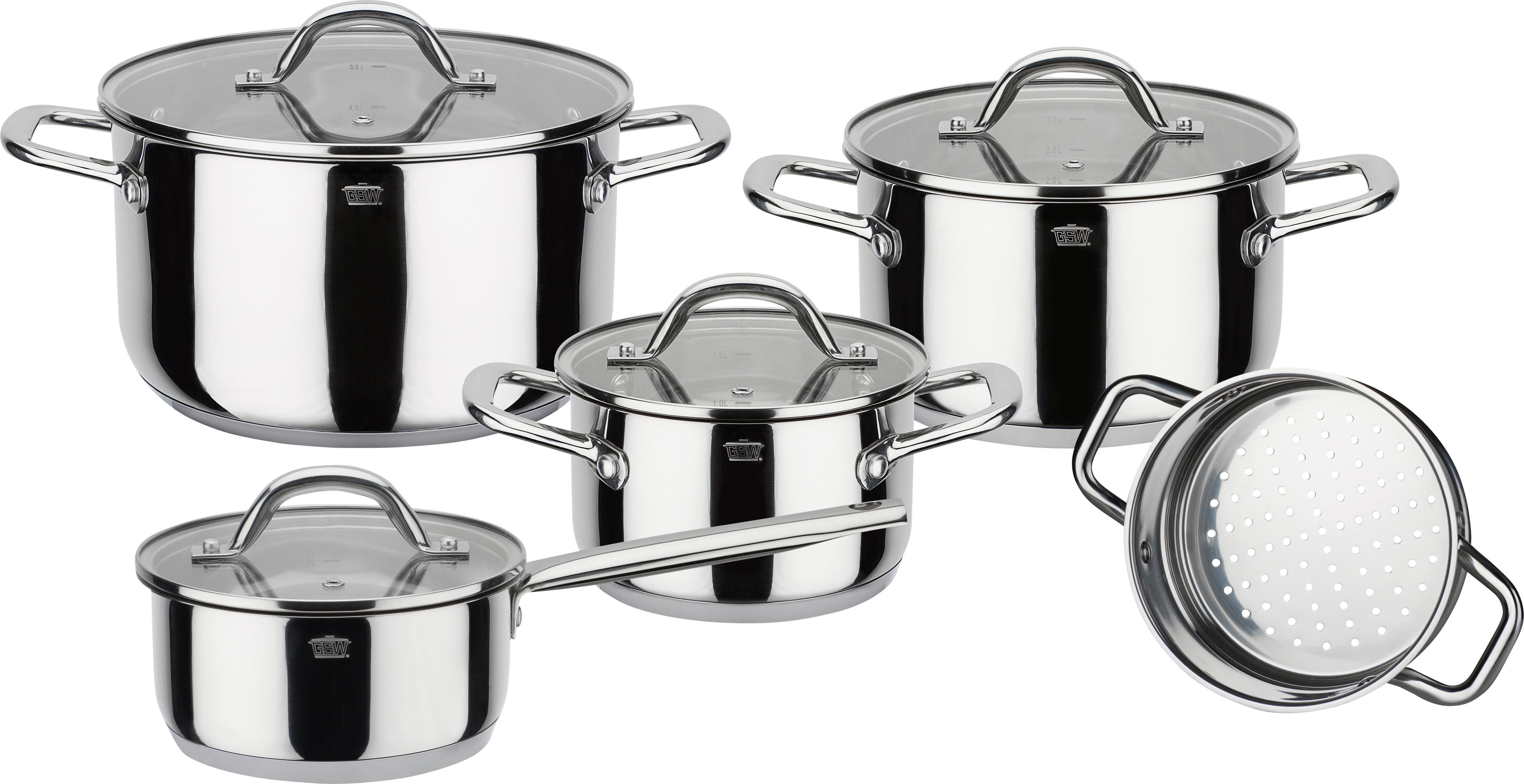 Set Posod Meran, 4-Delni - barve nerjavečega jekla/prozorno, Basics, kovina/steklo - GSW