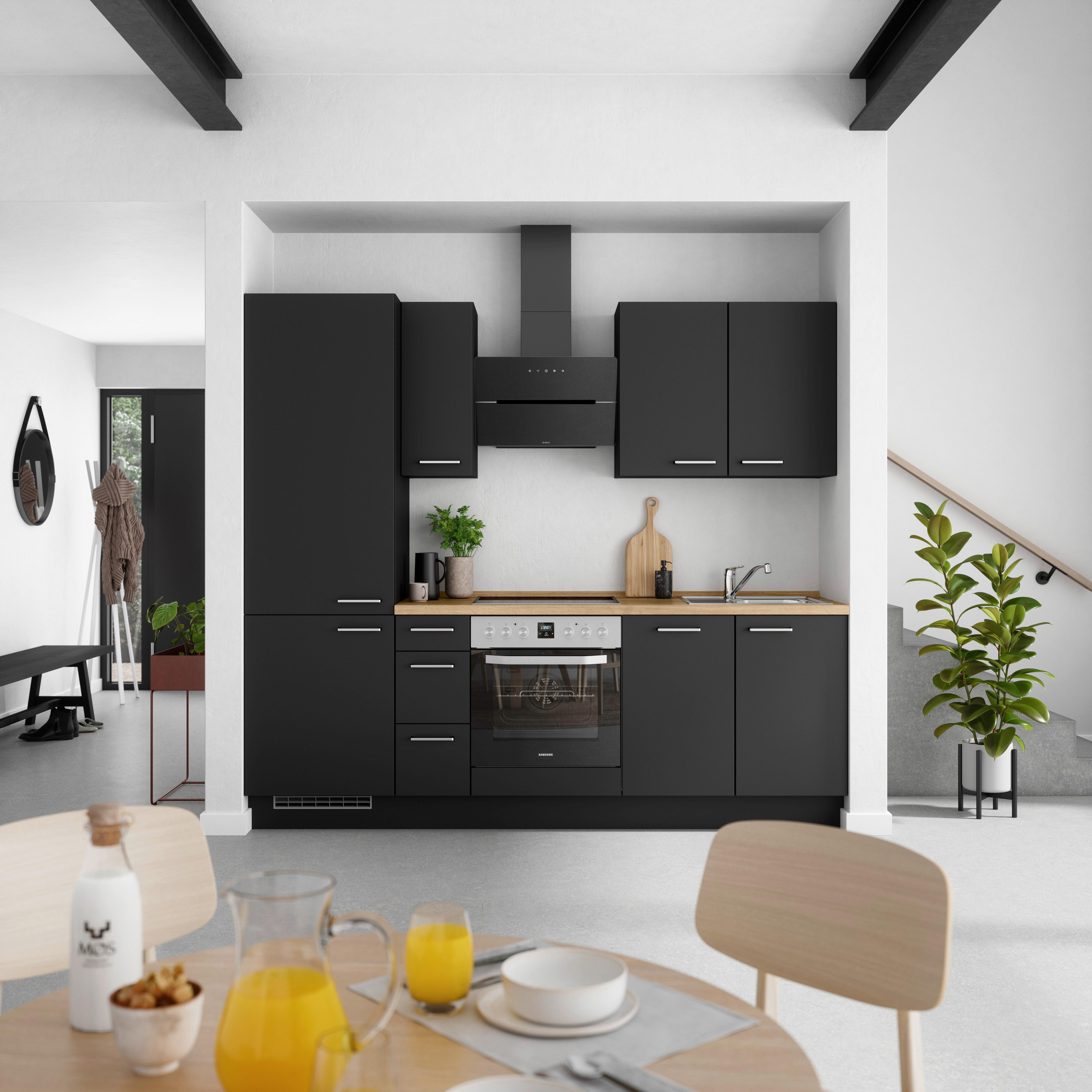 Küchenblock Touch High m. Geräten Schwarz - Edelstahlfarben/Eichefarben, MODERN, Holzwerkstoff/Metall (240cm) - Nobilia