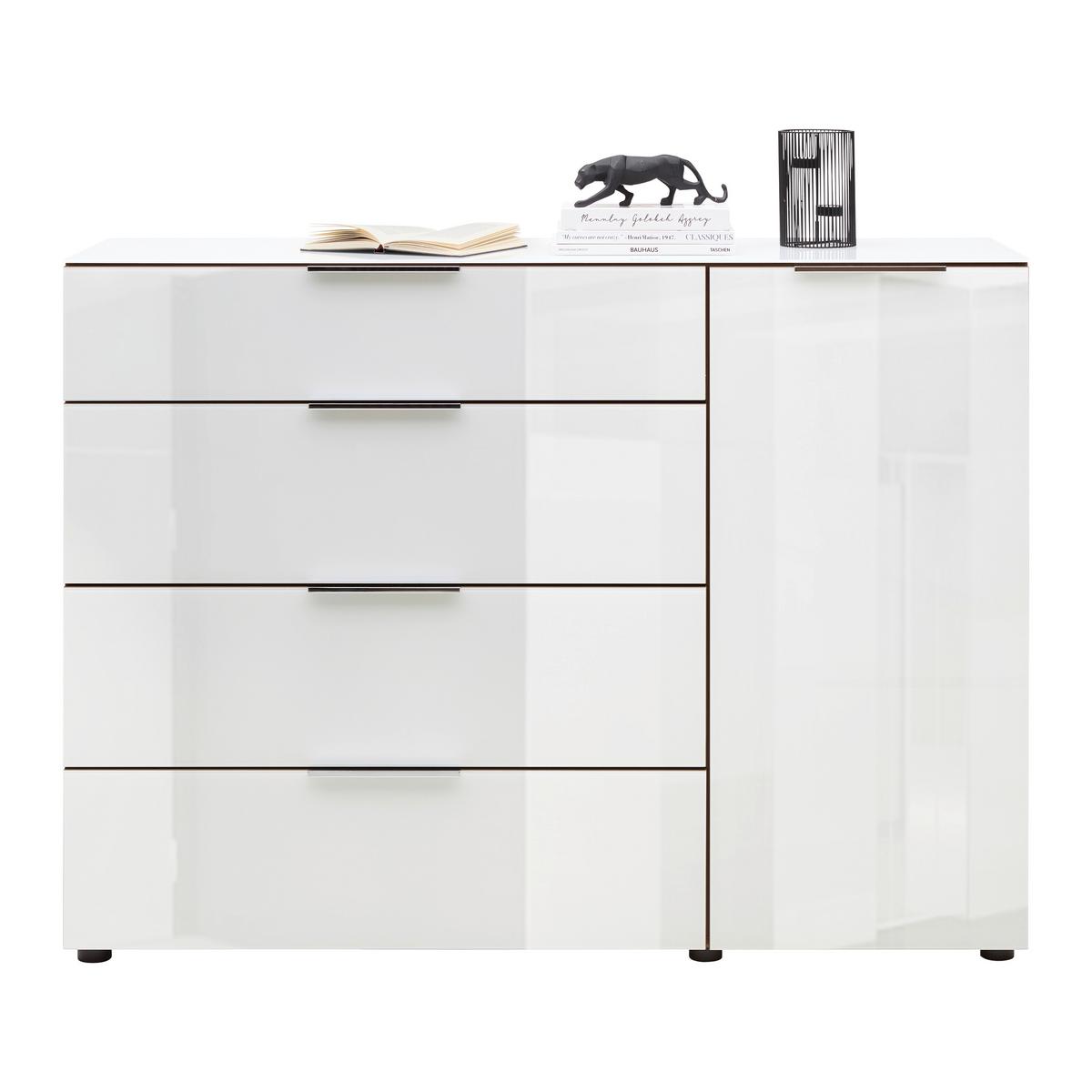 Kommode Siena Weiß/Nussbaumfarben - Silberfarben/Nussbaumfarben, MODERN, Glas/Holzwerkstoff (90/99/40cm) - Mömax