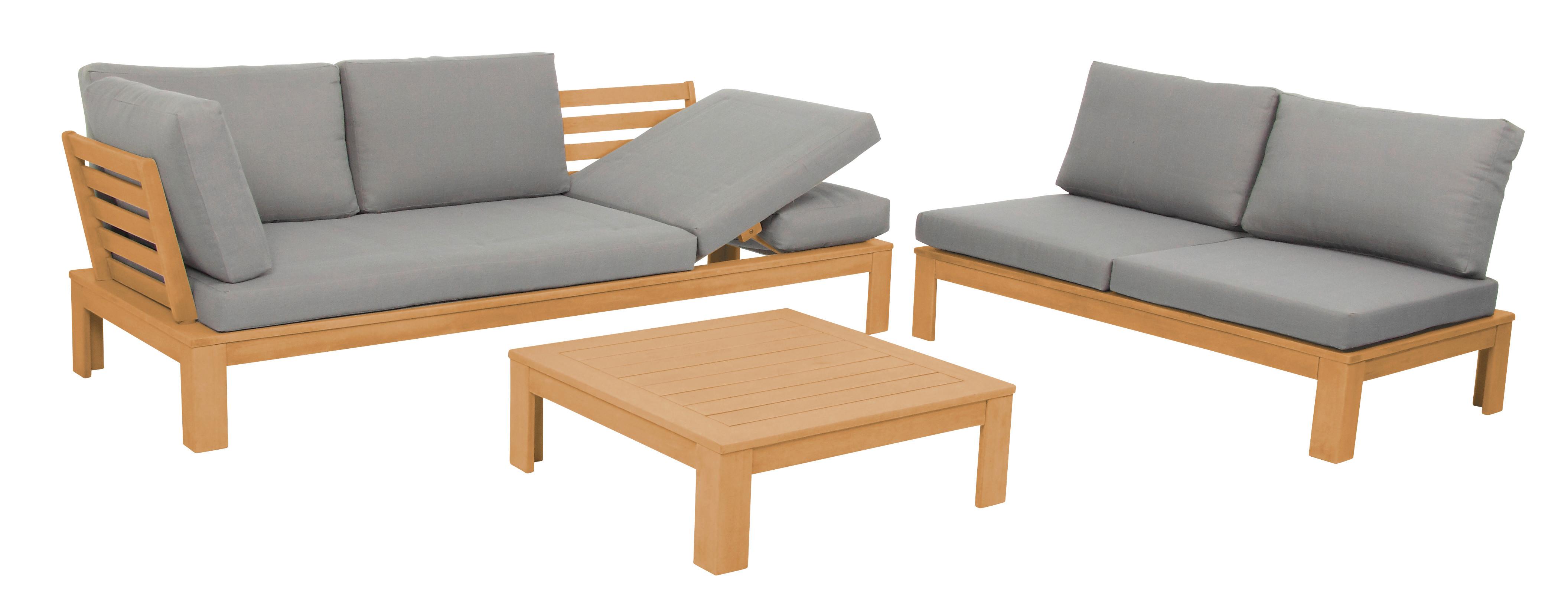 Loungegarnitur "Granada", Akazie massiv mit Kissen - Grau/Akaziefarben, Basics, Holz/Textil (221/65/85cm) - Acamp