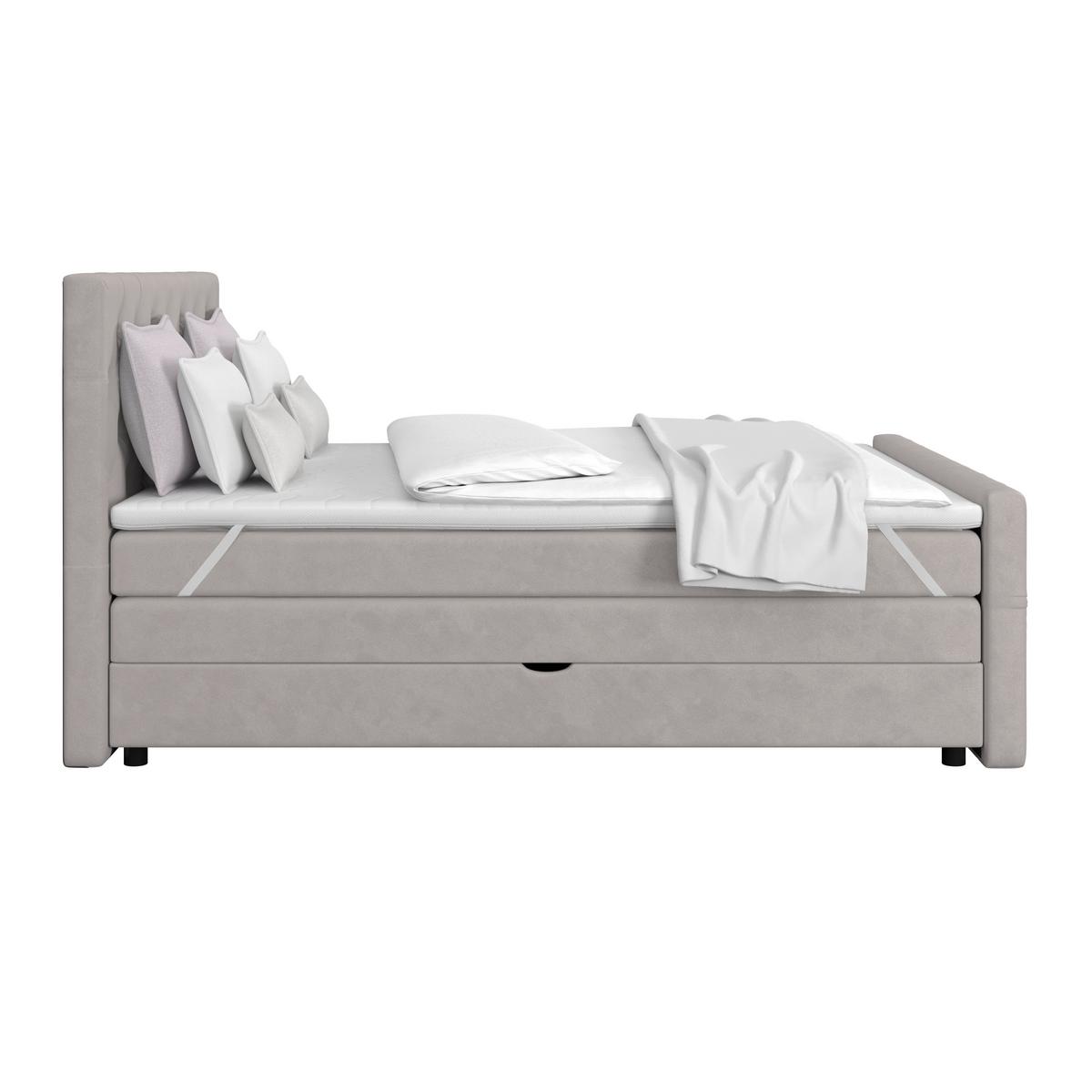 Boxspring Krevet Elio - srebrne boje/bež, Romantično / ladanjski, tekstil/plastika (160/200cm) - Modern Living