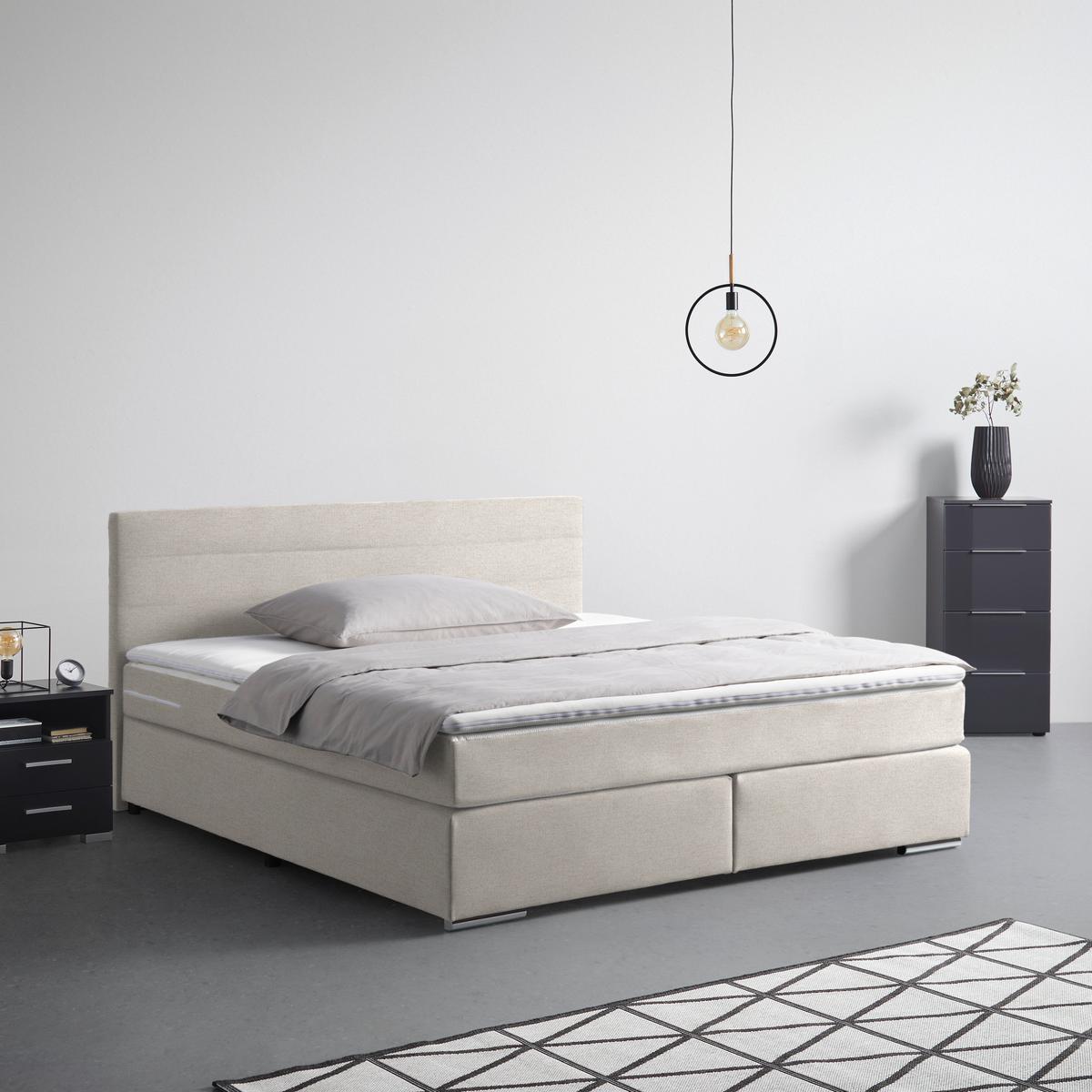 Boxspringbett Palermo in Beige ca. 180x200cm - Chromfarben/Beige, KONVENTIONELL, Kunststoff/Textil (180/200cm) - Based