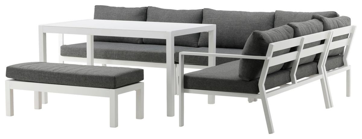 DINING-LOUNGESET RAMOS - Weiß/Grau, KONVENTIONELL, Textil/Metall - Gardenson