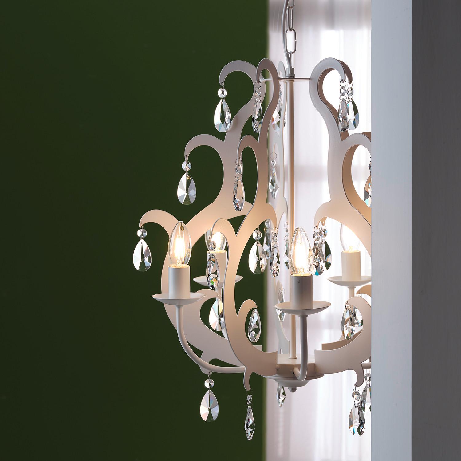 Kristall-Hängeleuchte Jane Weiß max. 6 Watt - Weiß, Trend, Glas/Metall (45/110cm)
