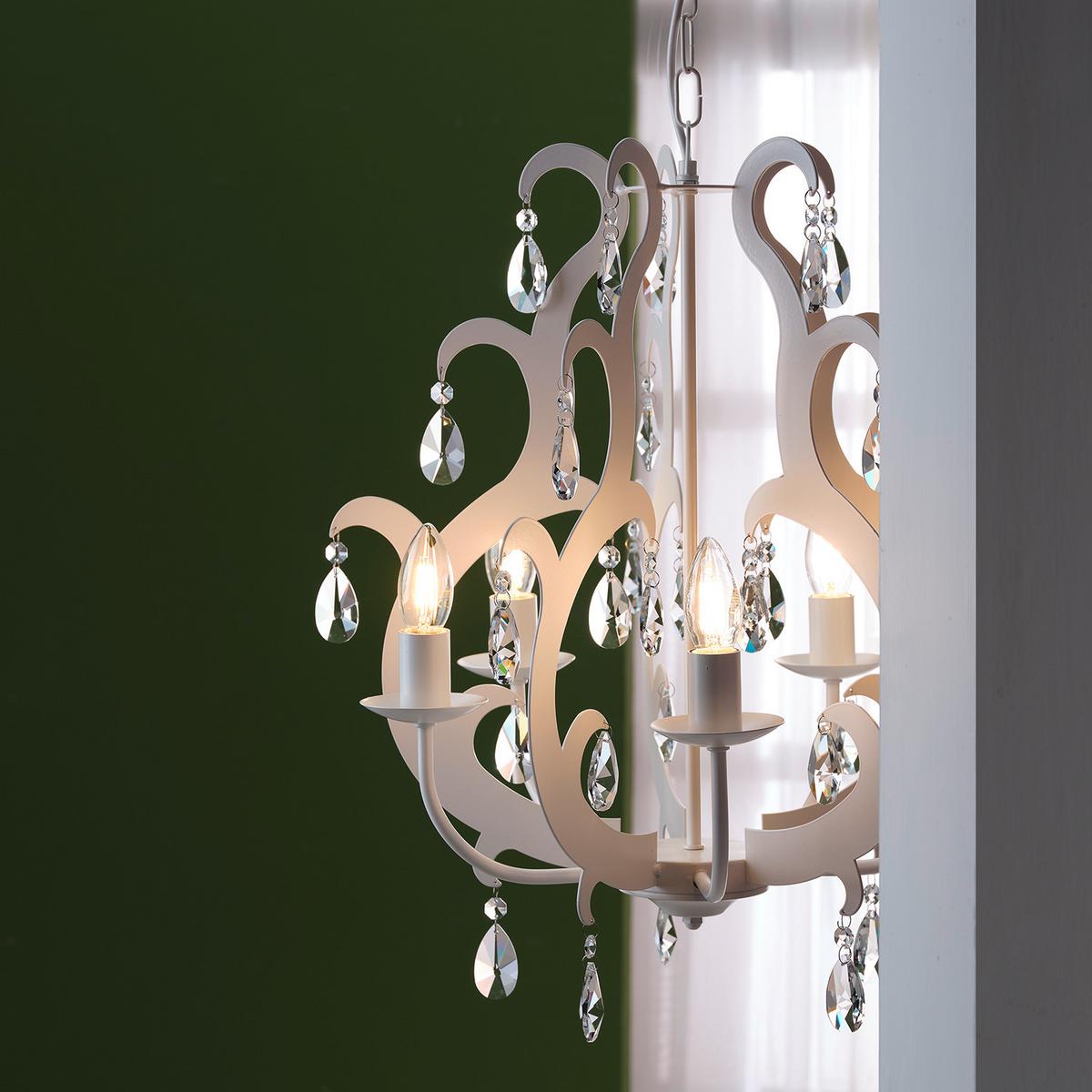 Kristall-Hängeleuchte Jane Weiß max. 6 Watt - Weiß, Trend, Glas/Metall (45/110cm)