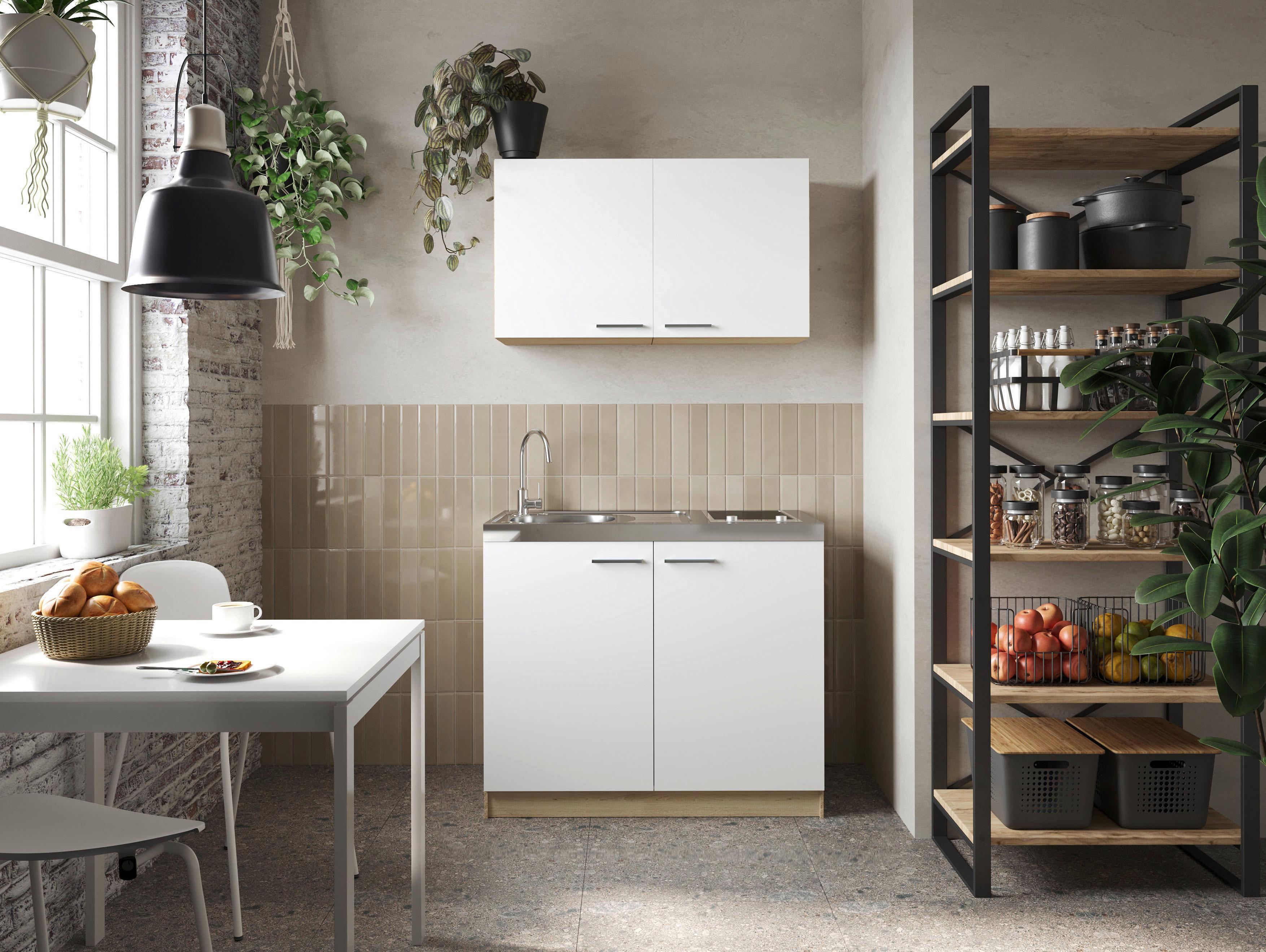 Majhna Kuhinja Z Aparati Merle, 100cm - srebrne barve/barve hrasta, Basics, kovina/leseni material (100cm) - Respekta