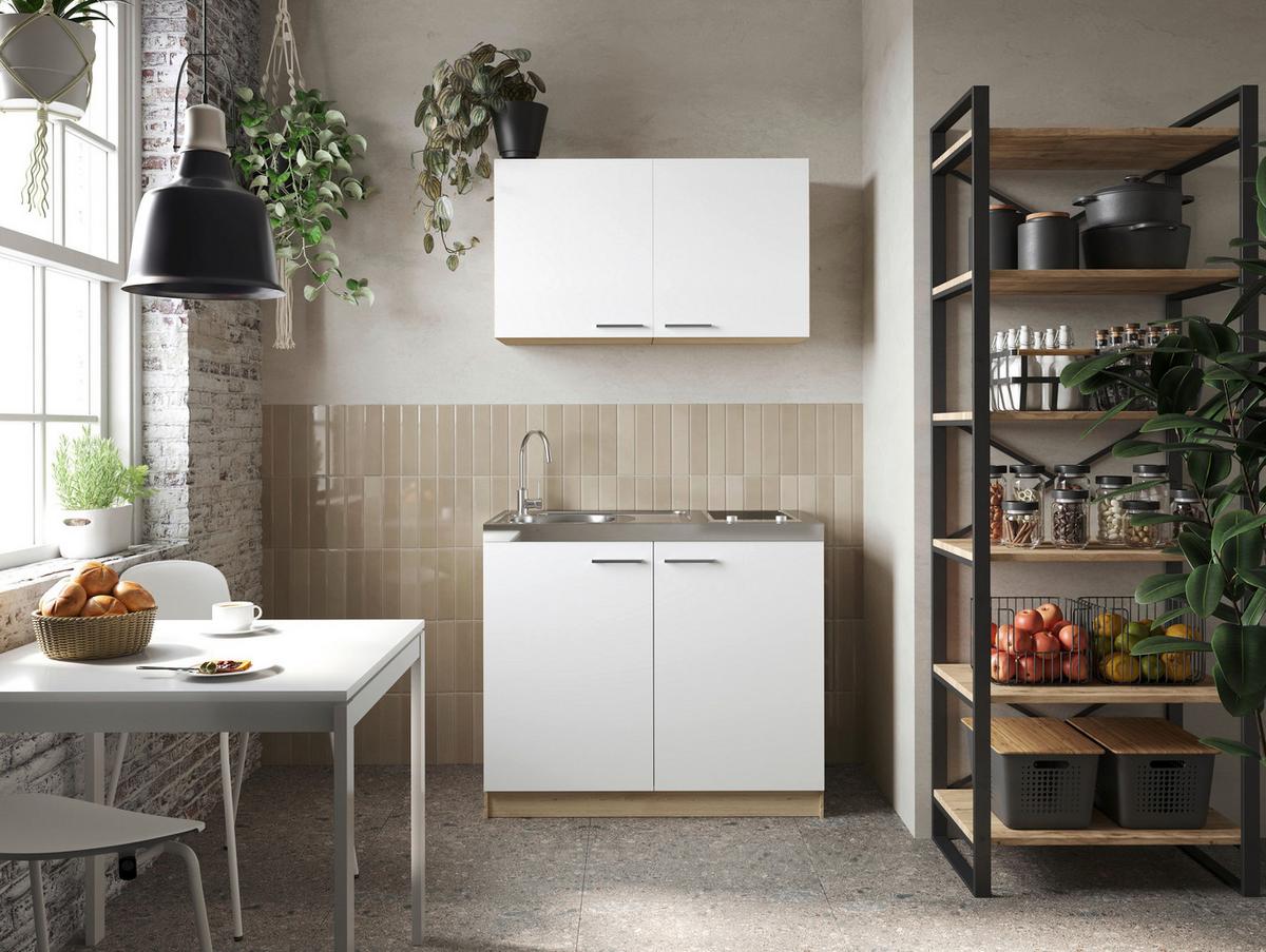 Majhna Kuhinja Z Aparati Merle, 100cm - srebrne barve/barve hrasta, Basics, kovina/leseni material (100cm) - Respekta