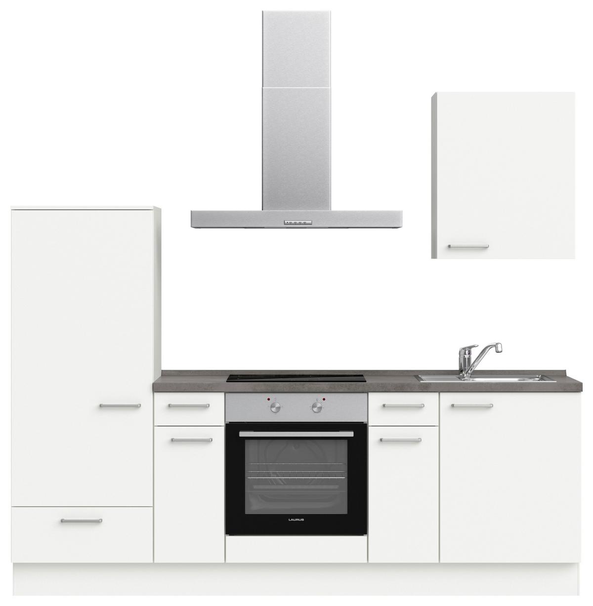 Küchenblock Touch Low m. Geräten Weiß - Schieferfarben/Edelstahlfarben, MODERN, Holzwerkstoff/Metall (240cm) - Nobilia