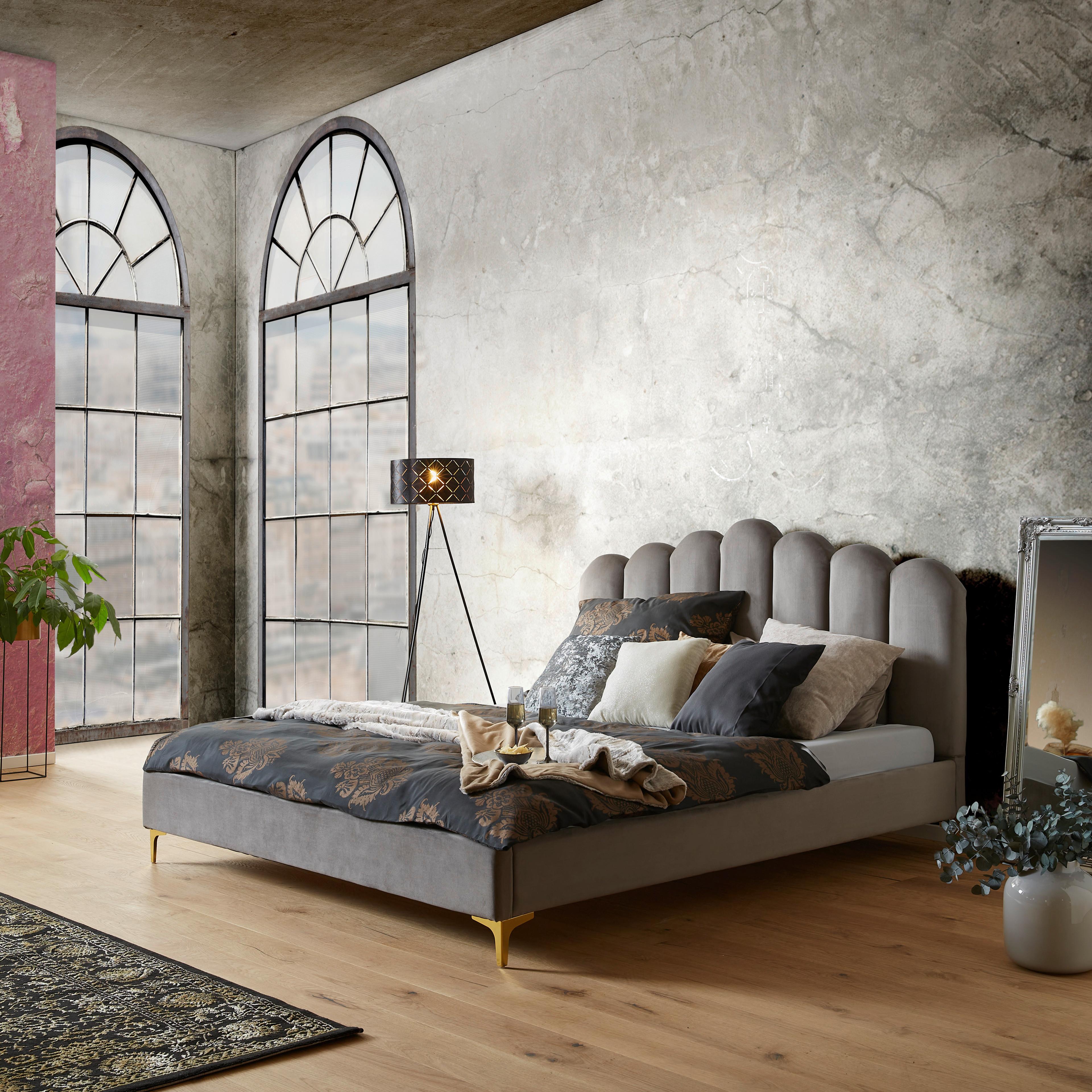 Oblazinjena Postelja Lucy, Siva, 180x200 - zlate barve/siva, Moderno, kovina/tekstil (180/200cm) - Livetastic