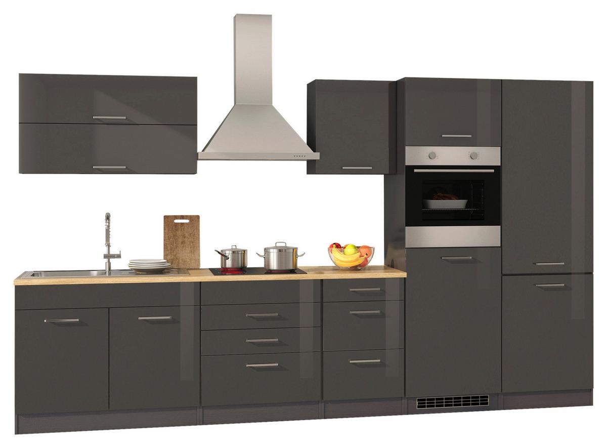 Küchenblock Mailand m. Geräten Graphitfarben - Silberfarben/Graphitfarben, MODERN, Holzwerkstoff/Metall (350cm) - Held