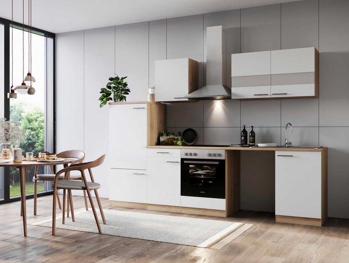 Kuhinjski Blok Z Aparati Merle, 280cm - barve nerjavečega jekla/barve hrasta, Basics, kovina/steklo (280cm) - Respekta