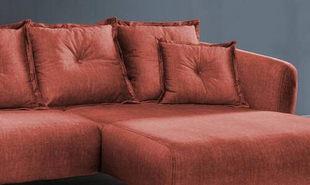 Wohnlandschaft Baggio Koralle Velours - Koralle/Schwarz, MODERN, Holz/Textil (277/162cm) - Livetastic