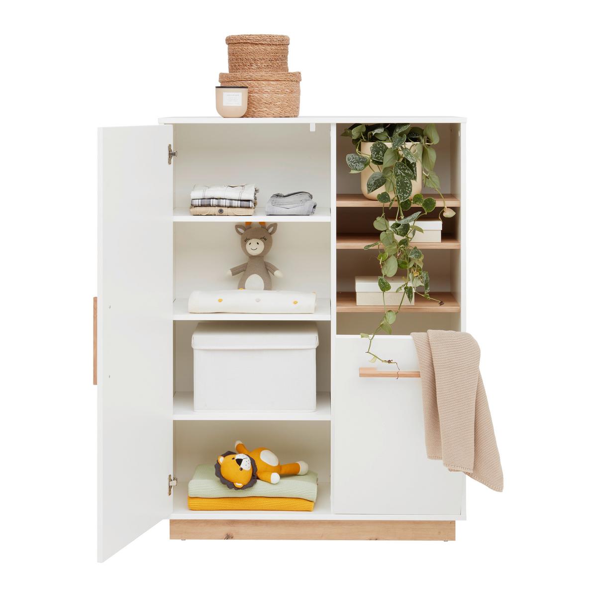 Highboard Luna White in Weiss ca. 93x130x40cm - Weiss/Eiche Artisan, Konventionell, Holzwerkstoff (93/130/40cm) - Roba