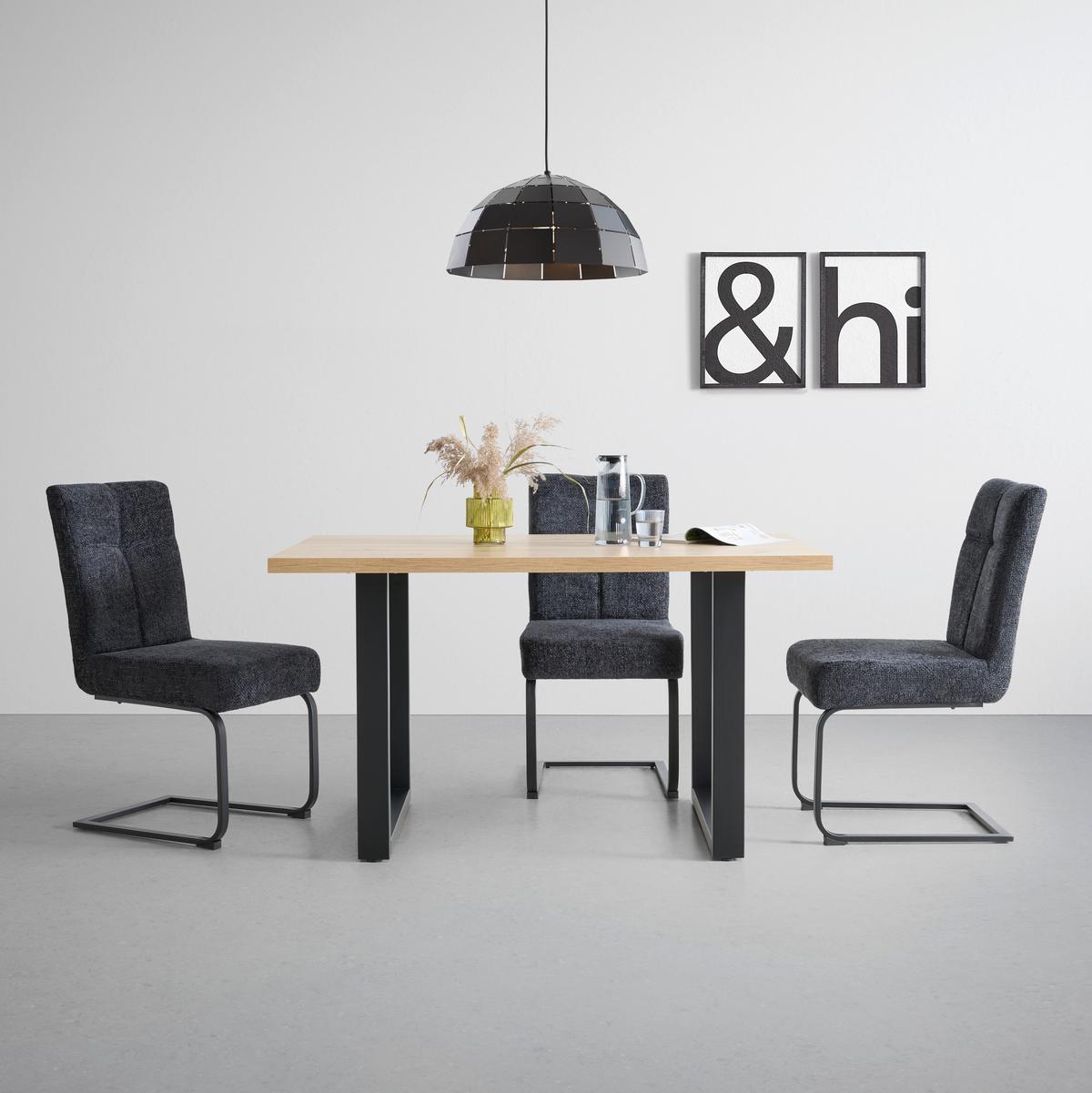 Esstisch Dinner Schwarz/Eiche Echtholz ca. 140x90x78 - Schwarz/Eiche Artisan, Holzwerkstoff/Metall (140/90/78cm) - Mömax