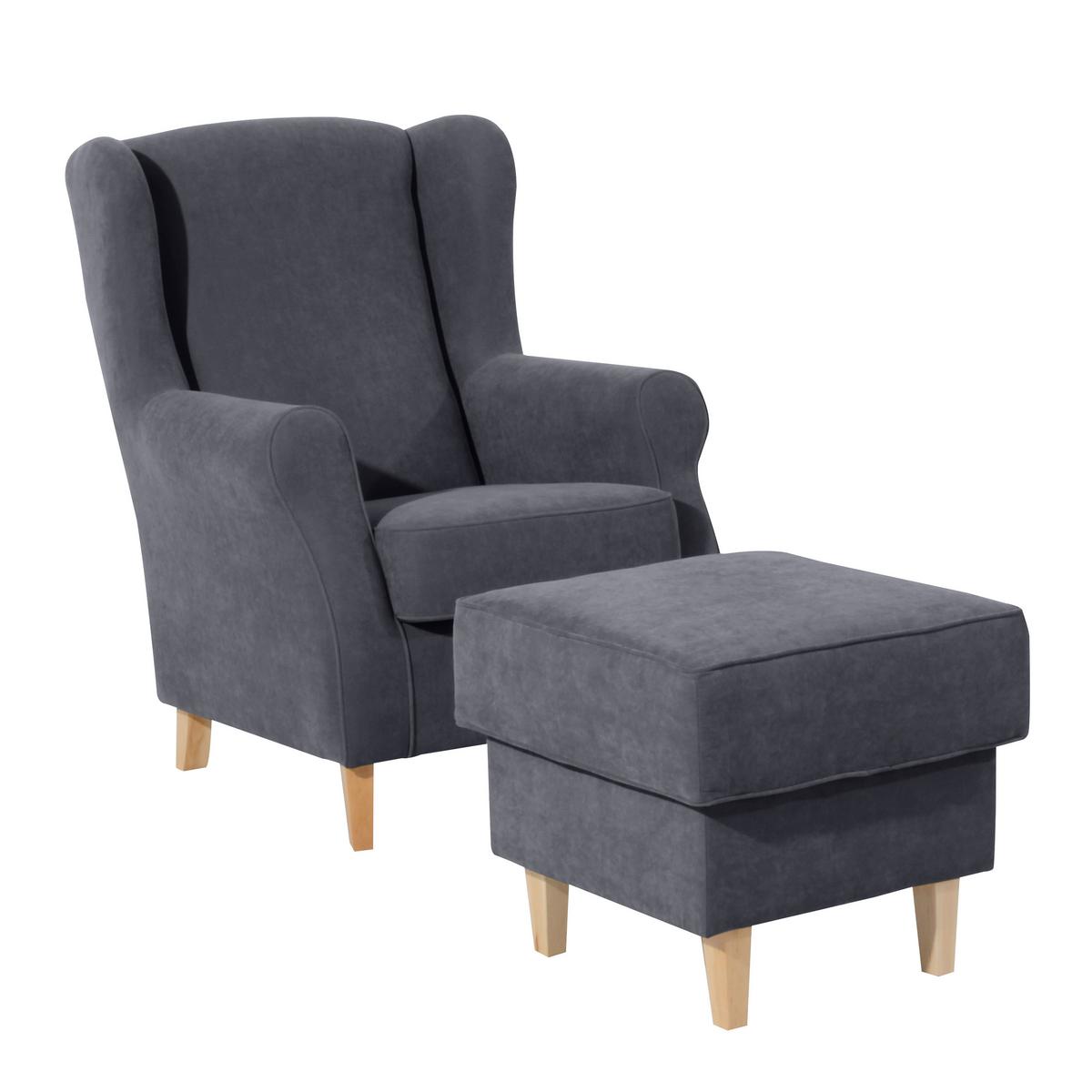 HOCKER LORRIS - Anthrazit/Buchefarben, Design, Holz/Textil (53/45/53cm) - Max Winzer
