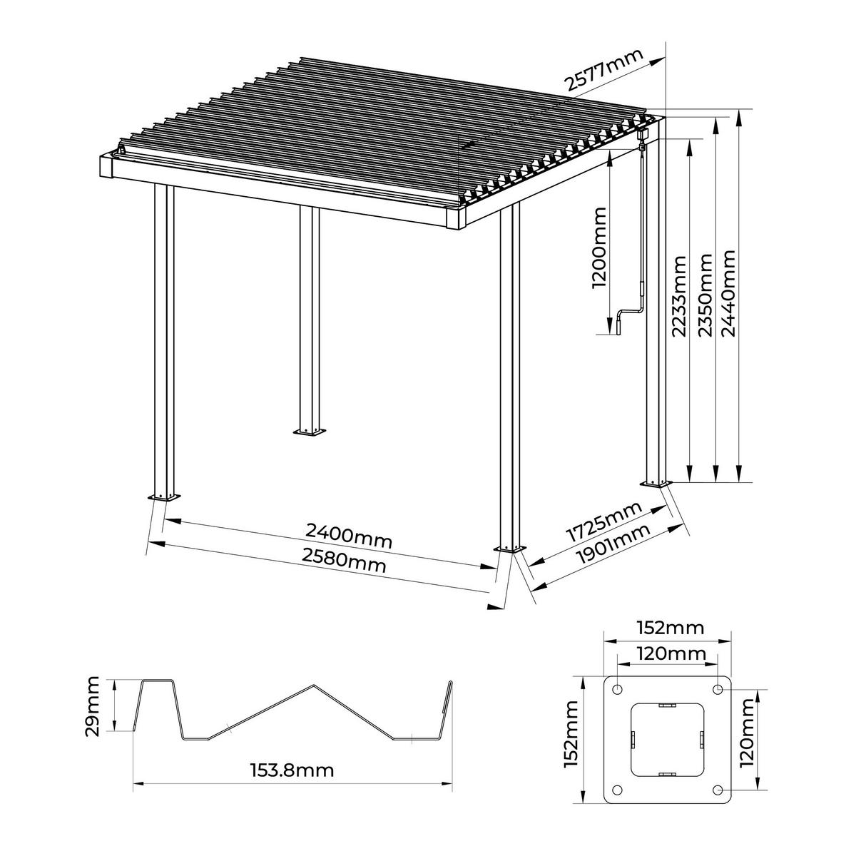 Pergola Origin, Antracit, 2,5x2,5m - antracit, Basics, kovina (258/235/258cm) - Gardenson