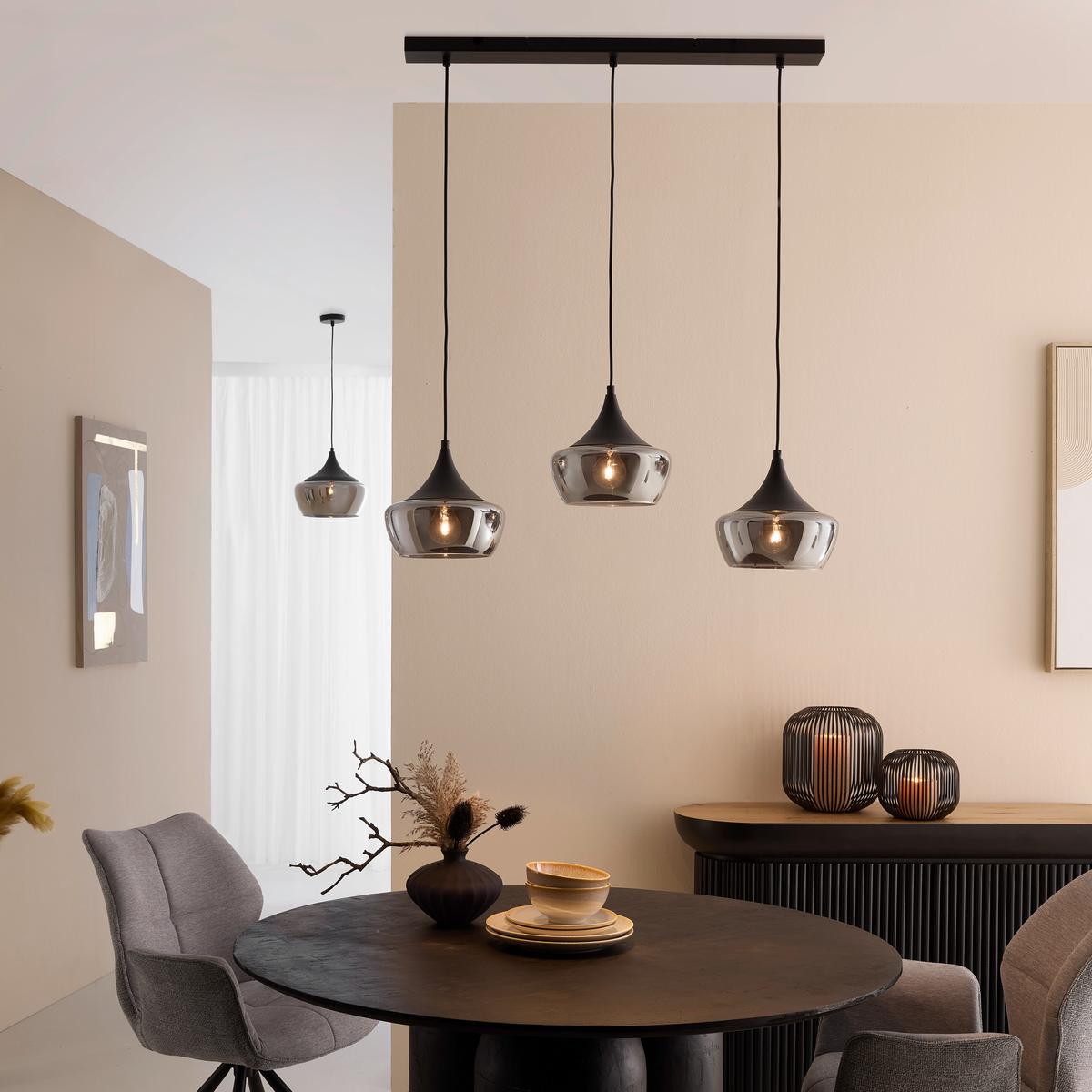 Hängeleuchte Nor Schwarz/Chrom max. 3x25 Watt - Chromfarben/Schwarz, MODERN, Glas/Kunststoff (82/22/120cm) - Mömax