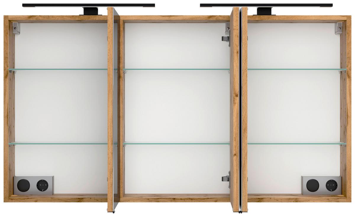 Spiegelschrank Chester mit LED ca. 120x64 cm Eiche Wotan - Eiche Wotan/Schwarz, MODERN, Glas/Holzwerkstoff (120/64/20cm) - Held